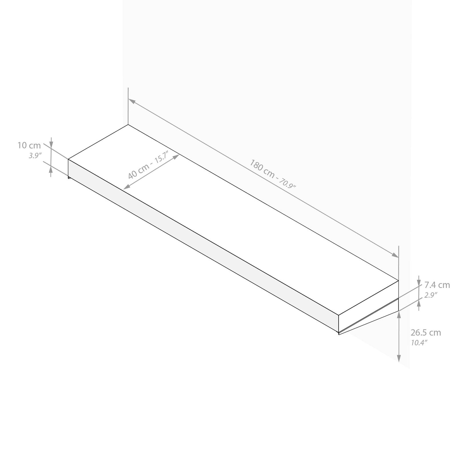 Wandkonsole Evolution 180x40, Esche Weiß - Immagine tecnica 1