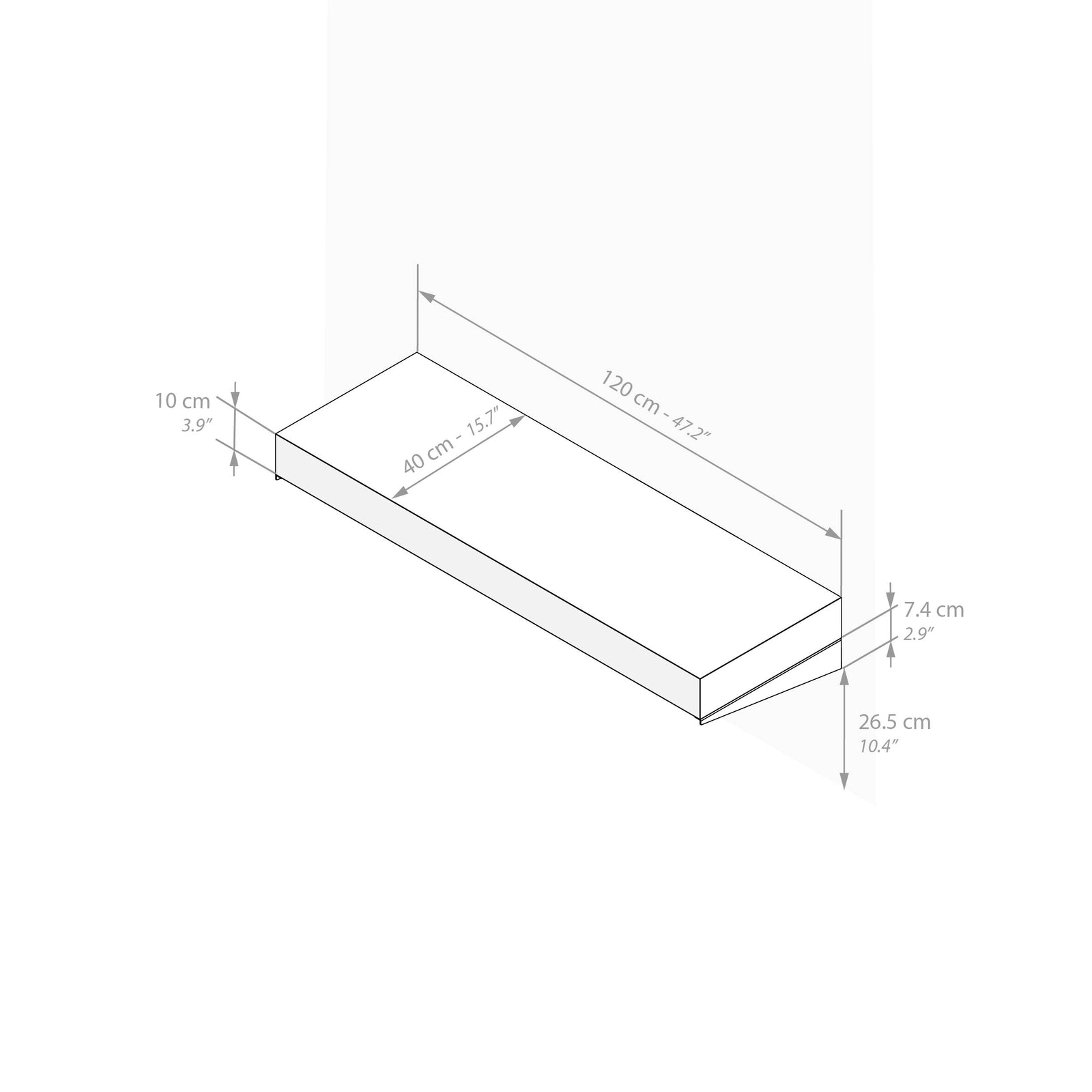Console Murale Evolution 120x40, Frêne noir - Immagine tecnica 1