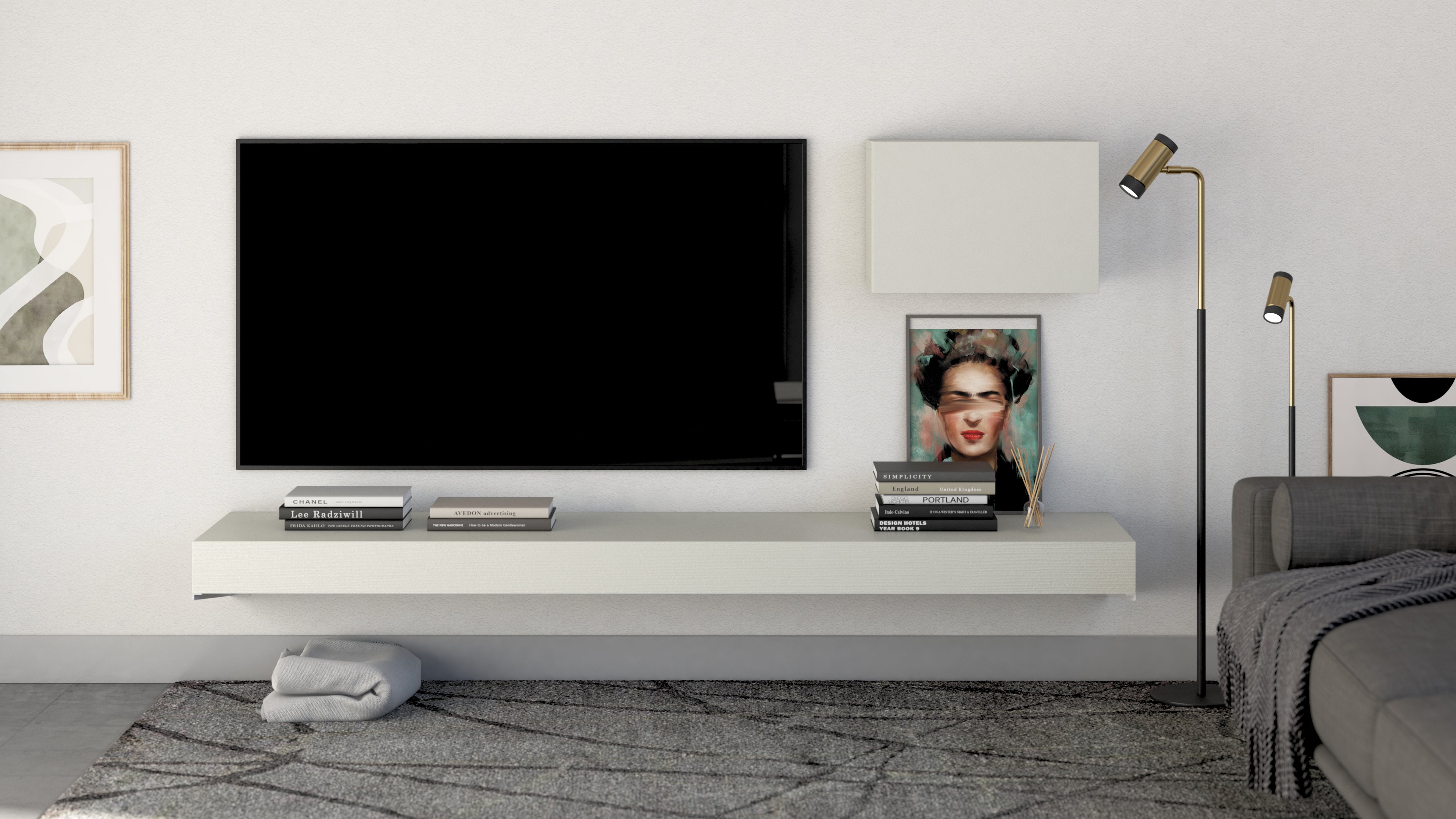 Floating tv stand Evolution 180x40, Ashwood White - Set image 1