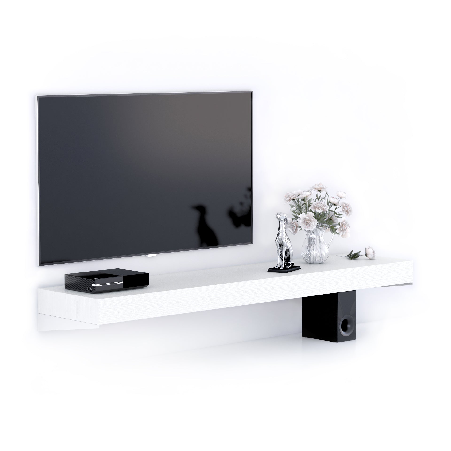 Porta Tv sospeso Evolution 180x40, Bianco Frassino