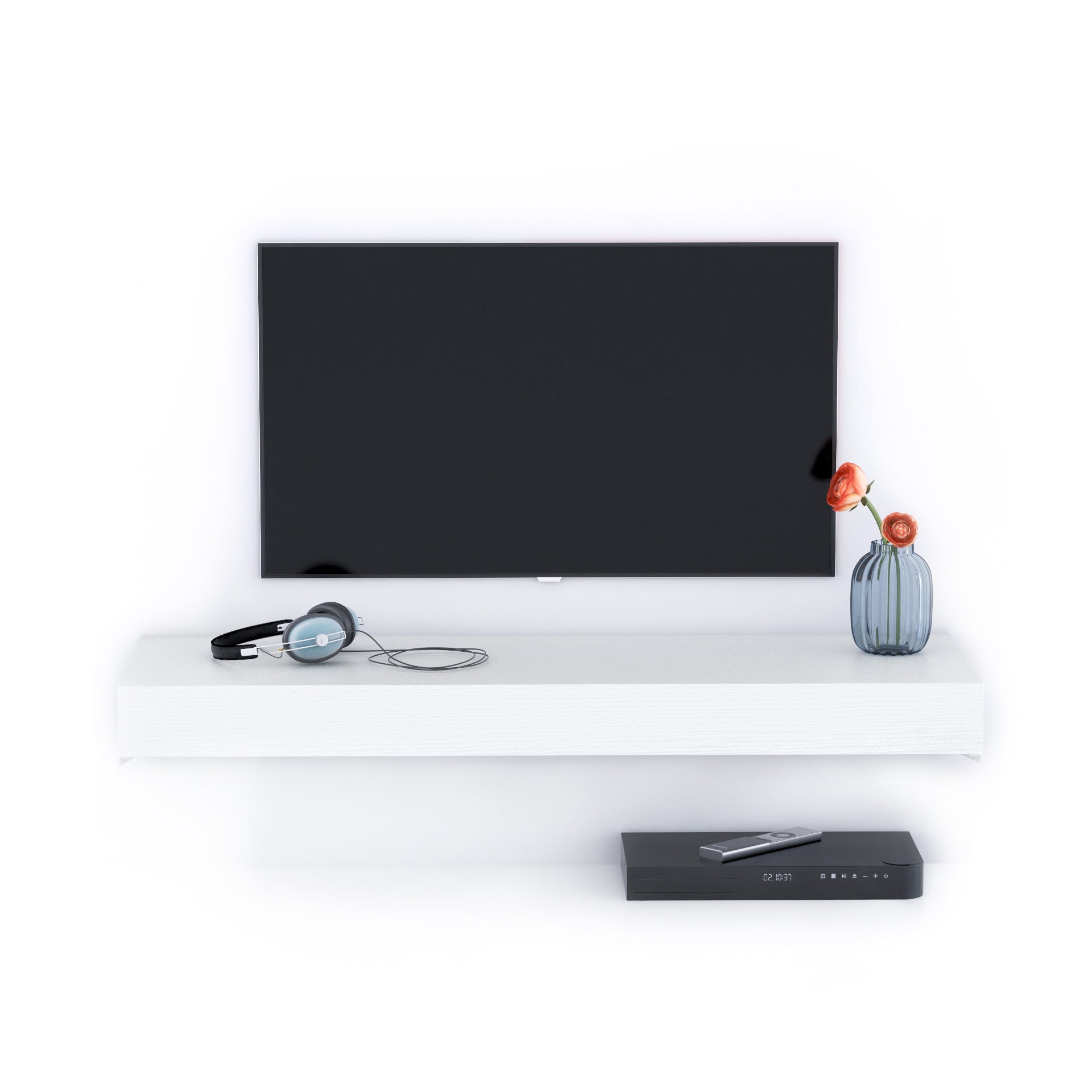 Porta Tv sospeso Evolution 120x40, Bianco Frassino