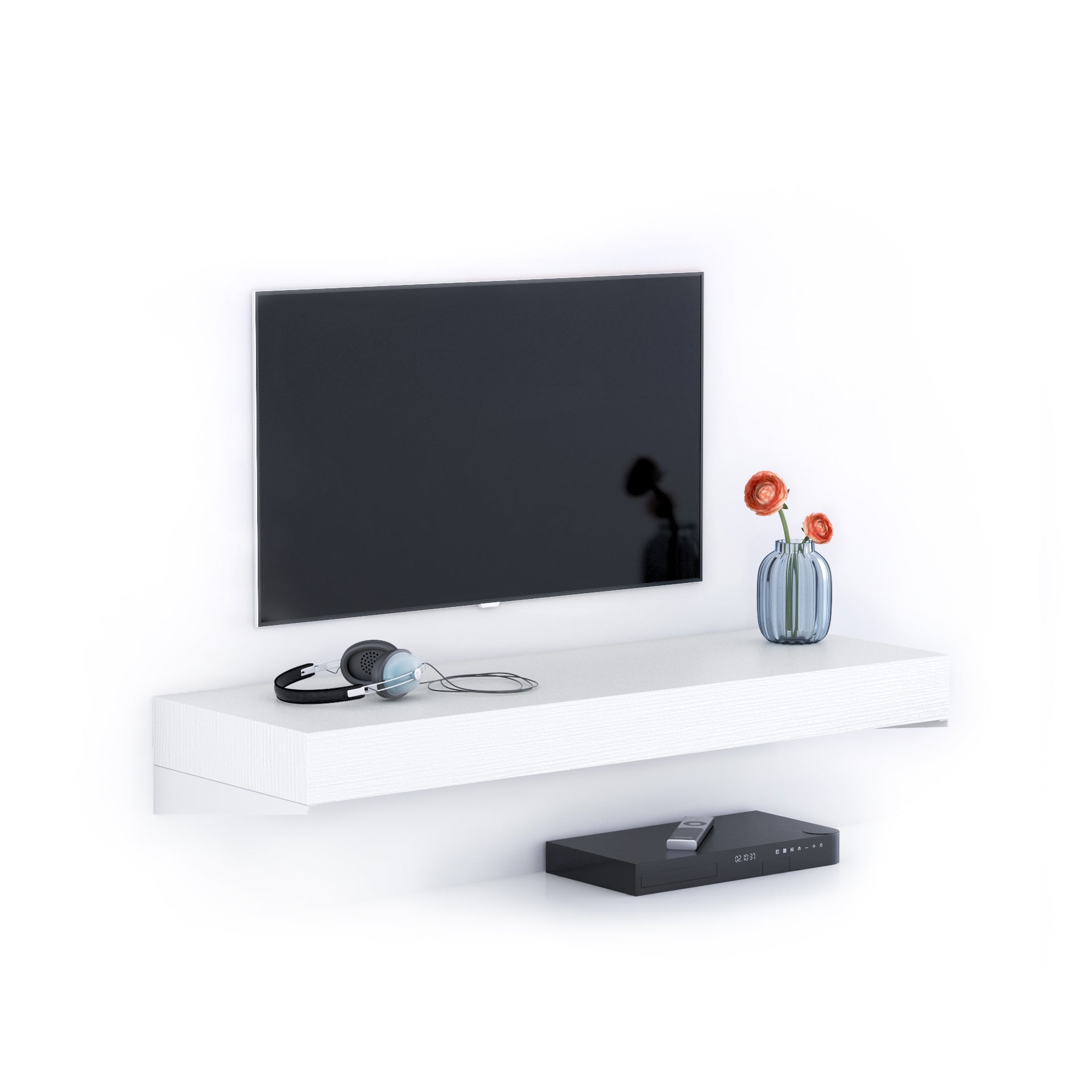 Porta Tv sospeso Evolution 120x40, Bianco Frassino