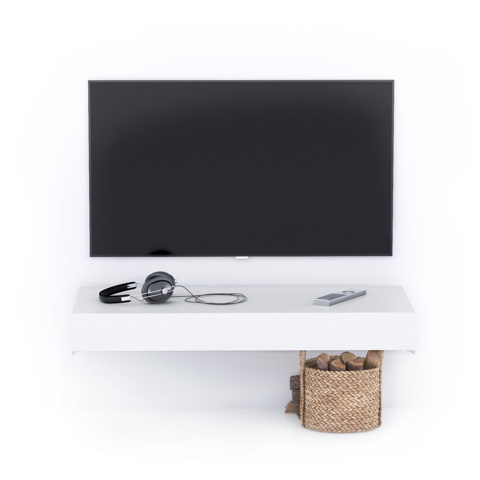 Porta Tv sospeso Evolution 90x40, Bianco Frassino - Immagine dettaglio 1