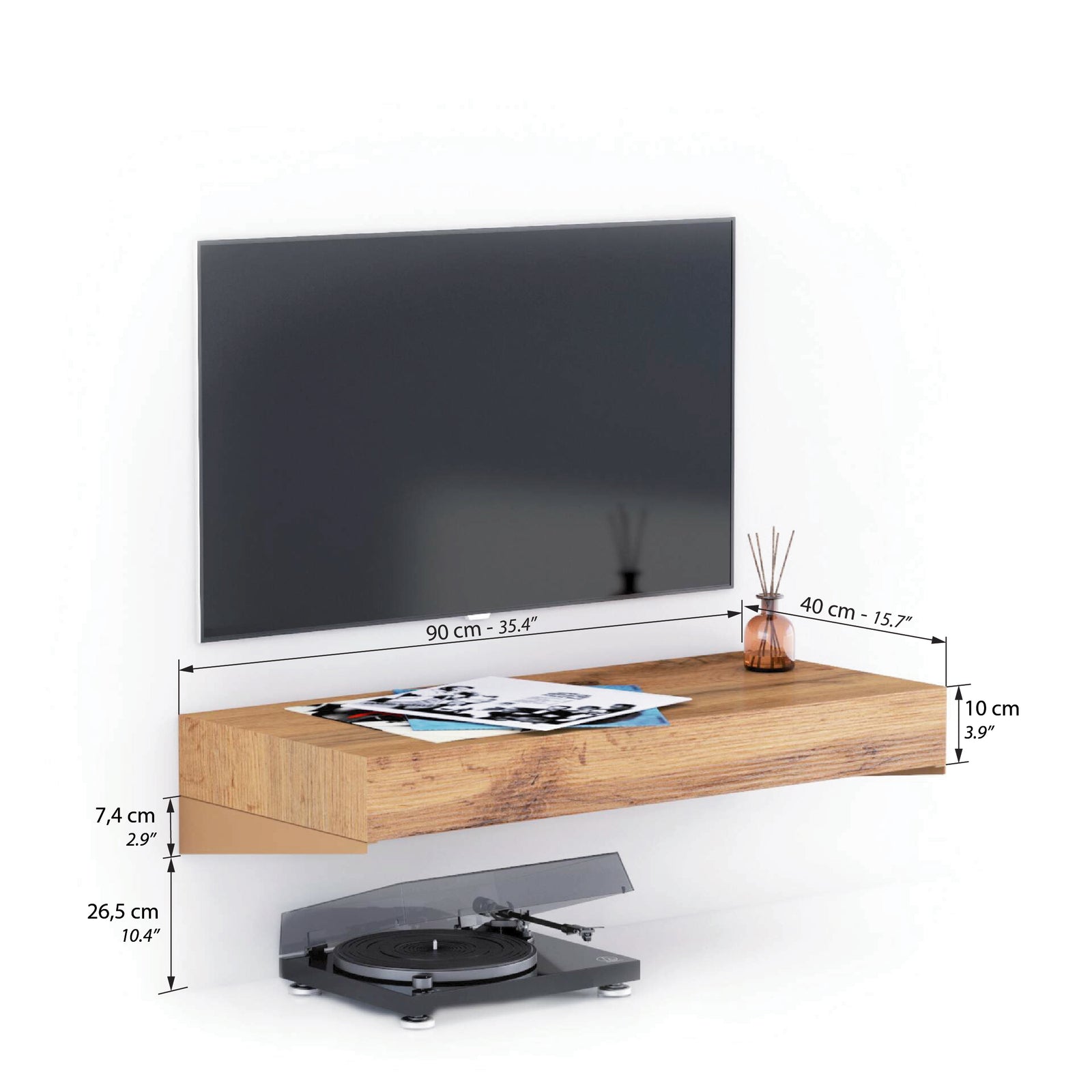 Suport TV suspendat Evolution 90x40, Stejar Rustic - Immagine tecnica 1