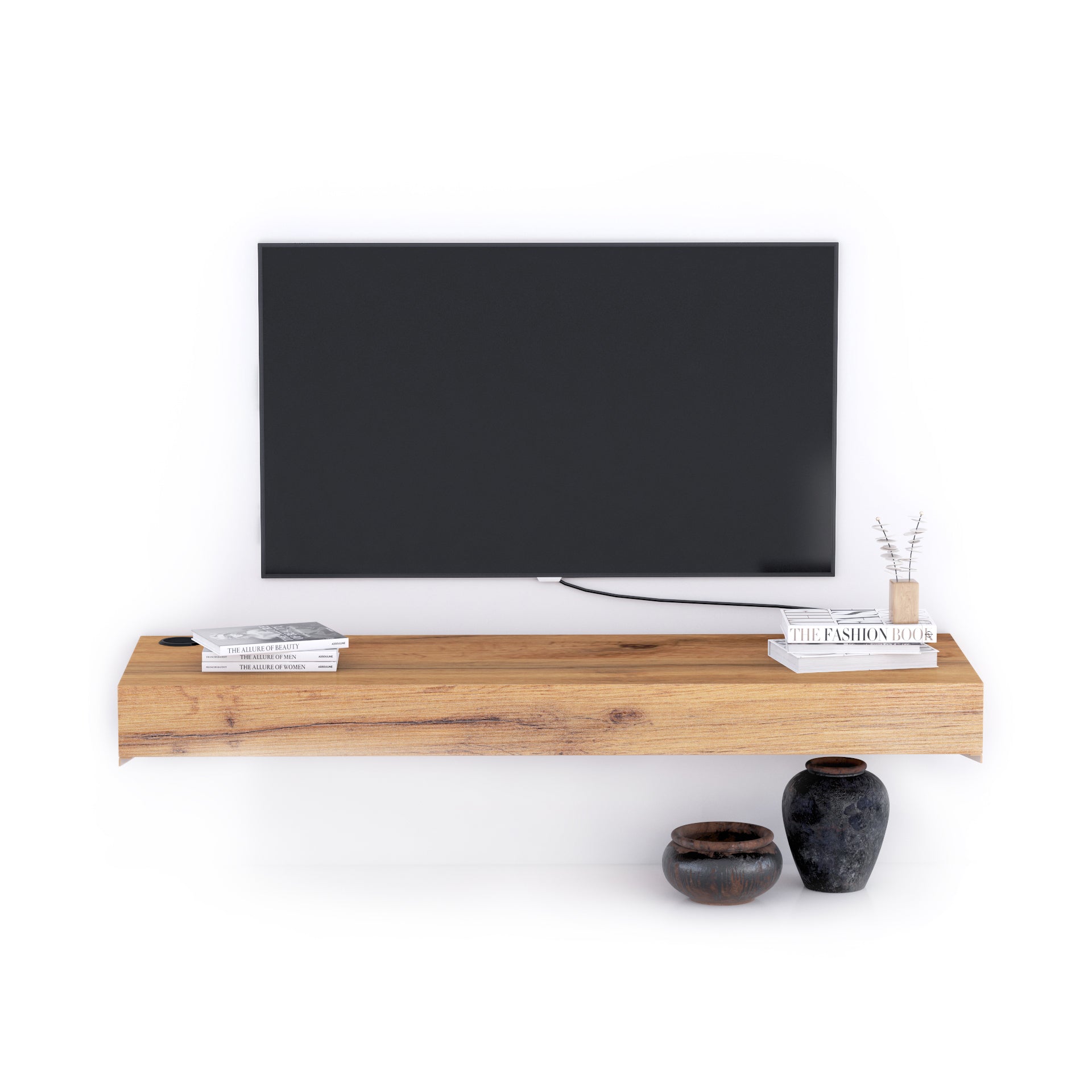 Porta Tv sospeso Evolution 120x40, Rovere Rustico con Caricatore Wireless