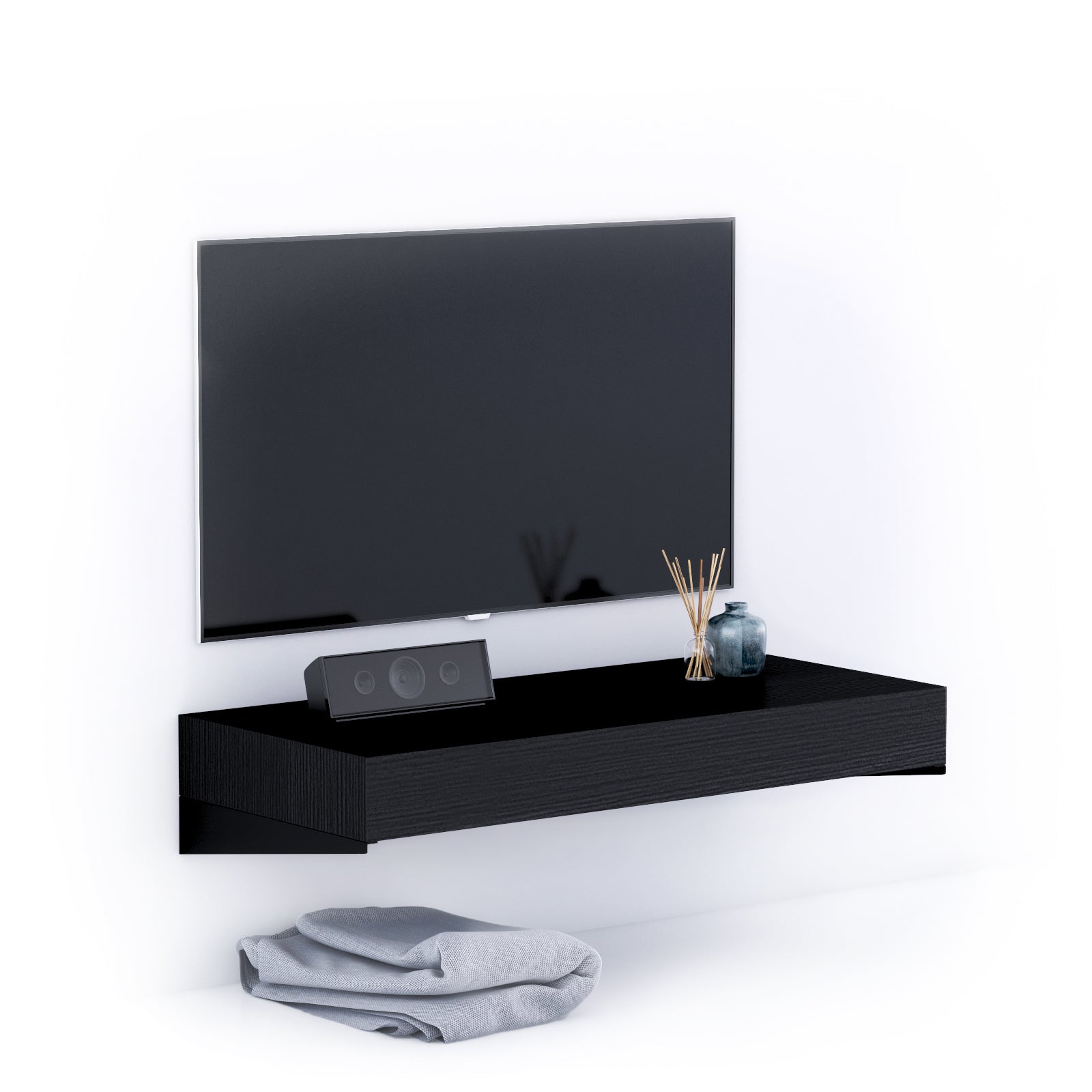 Porta Tv sospeso Evolution 90x40, Nero Frassino - Immagine principale