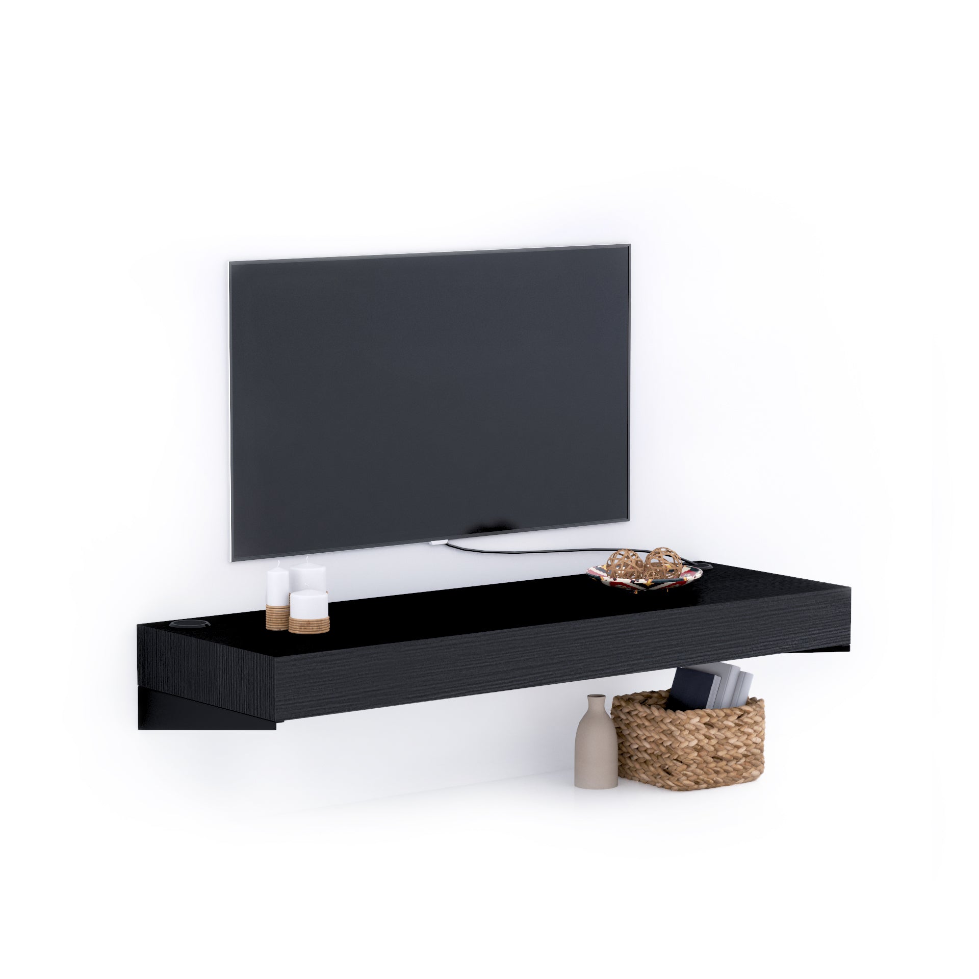 Floating tv stand Evolution 120x40 with Wireless Charger, Ashwood Black - Main image