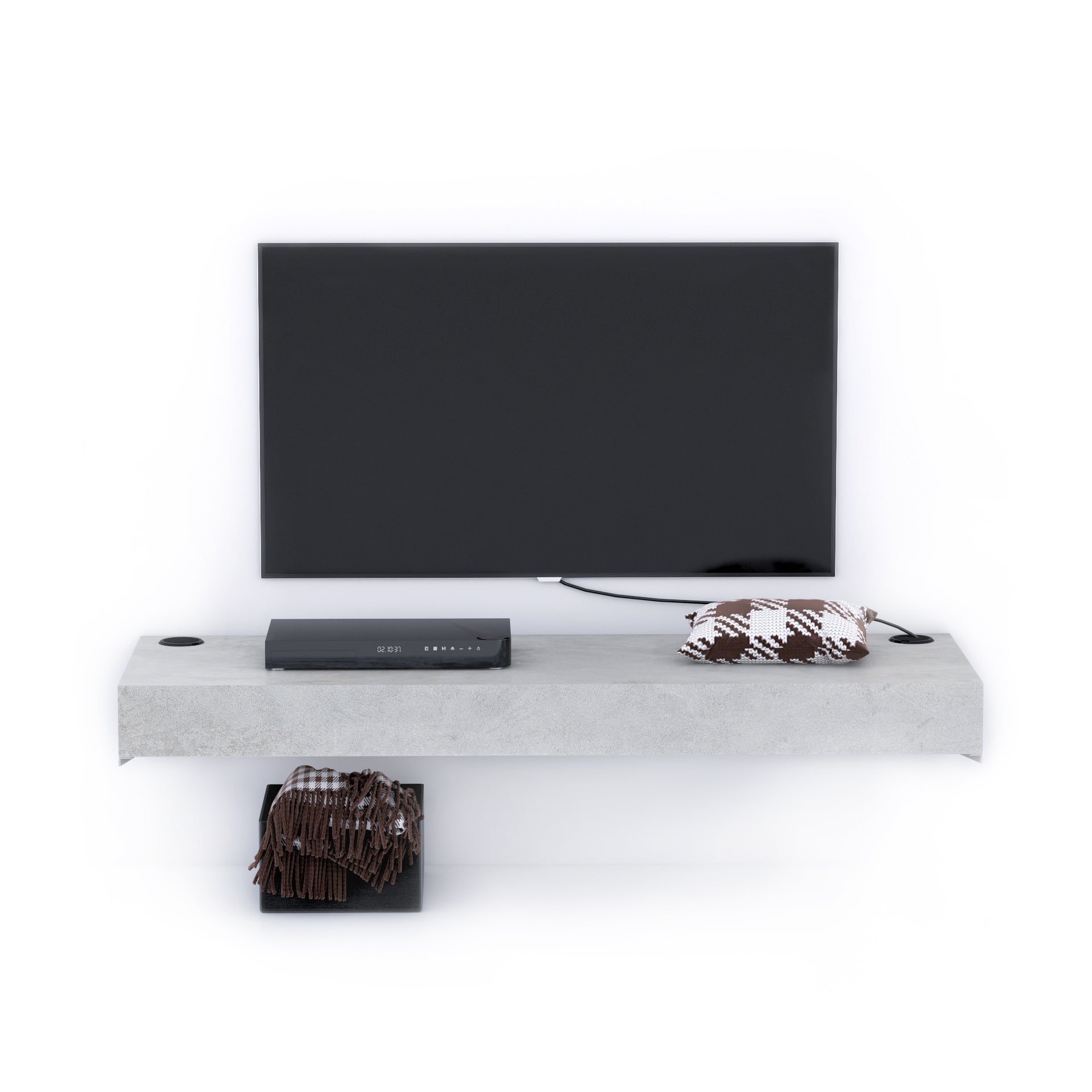 Tv Wandregal Evolution 120 x 40 mit kabellosem Ladegerät, grauer Beton - Detail image 1