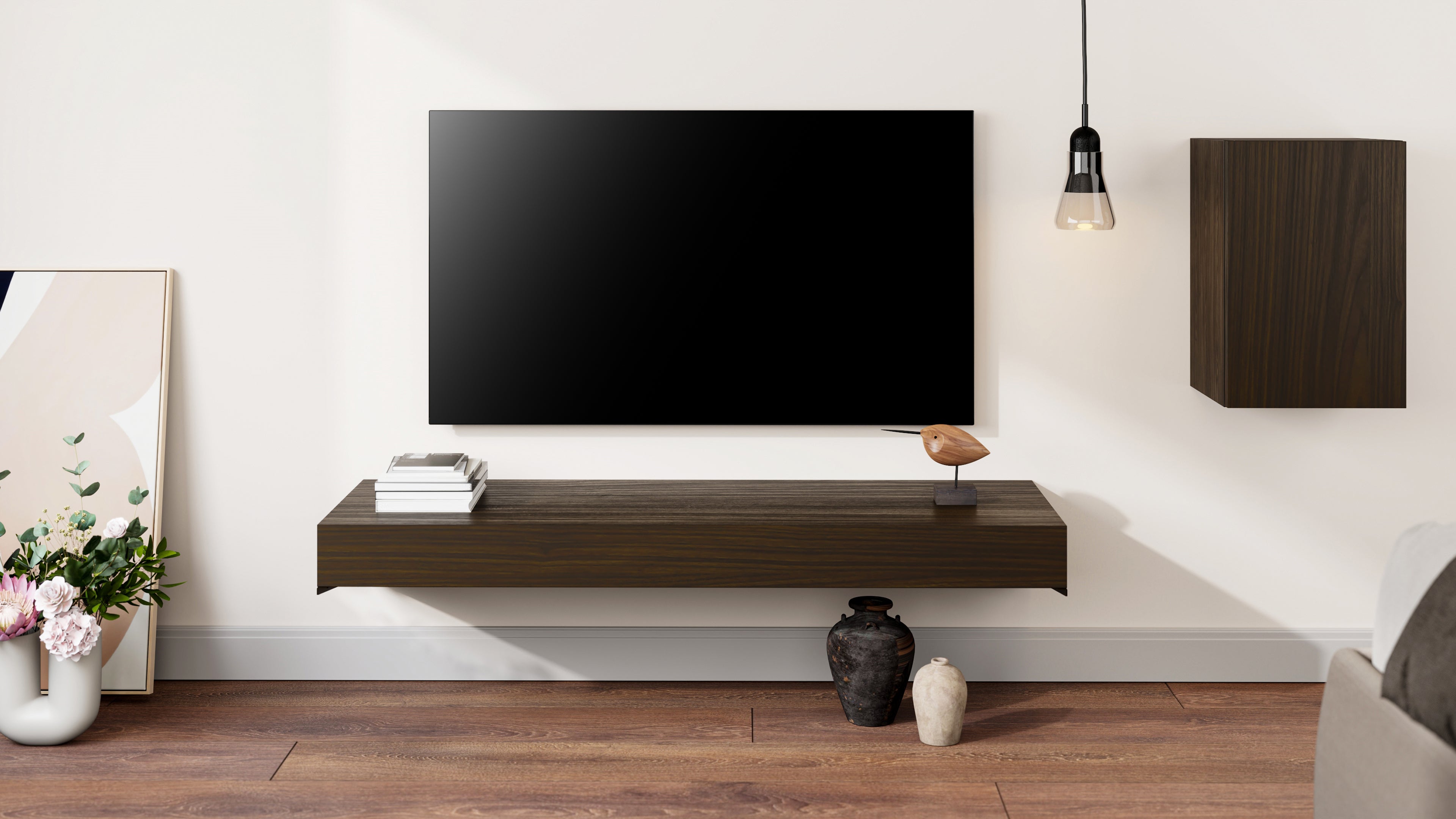 Floating tv stand Evolution 120x40, Dark Walnut - Set image 1