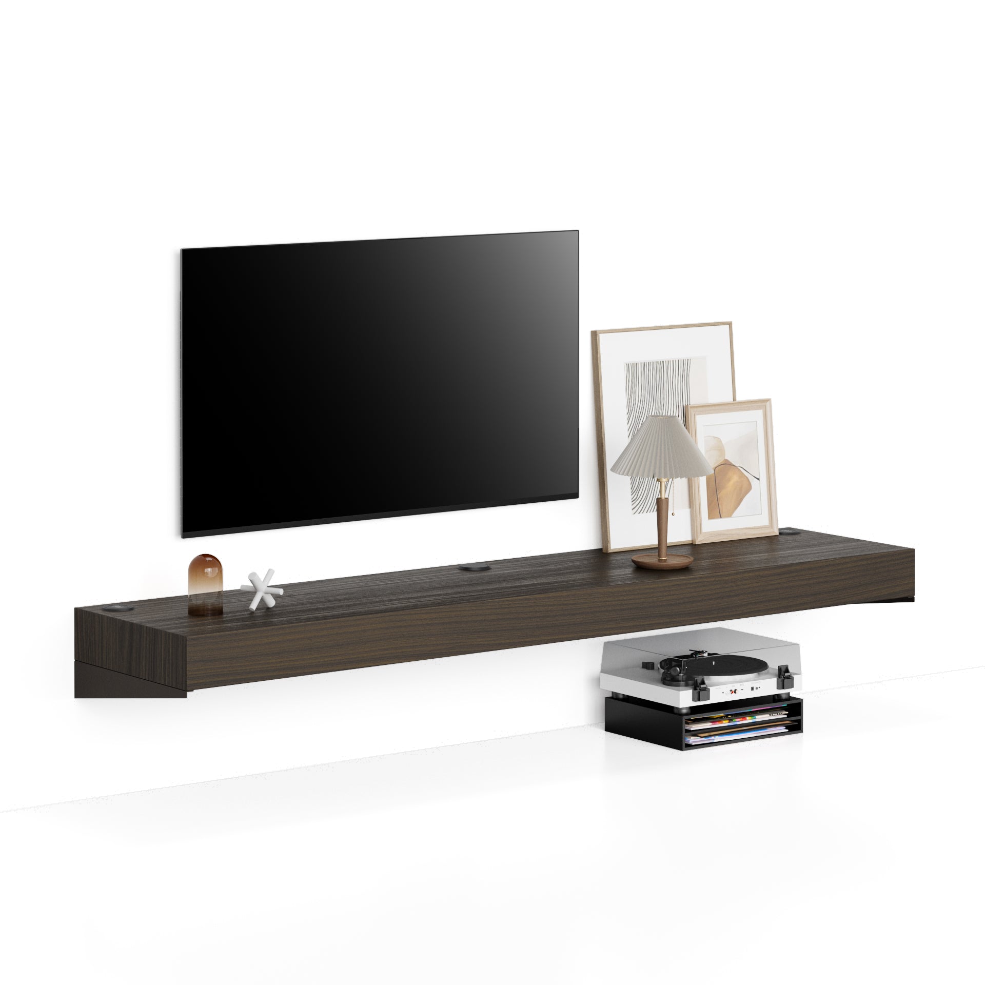 Tv Wandregal Evolution 180x40, Nussbaum, Dunkel mit kabellosem Ladegerät