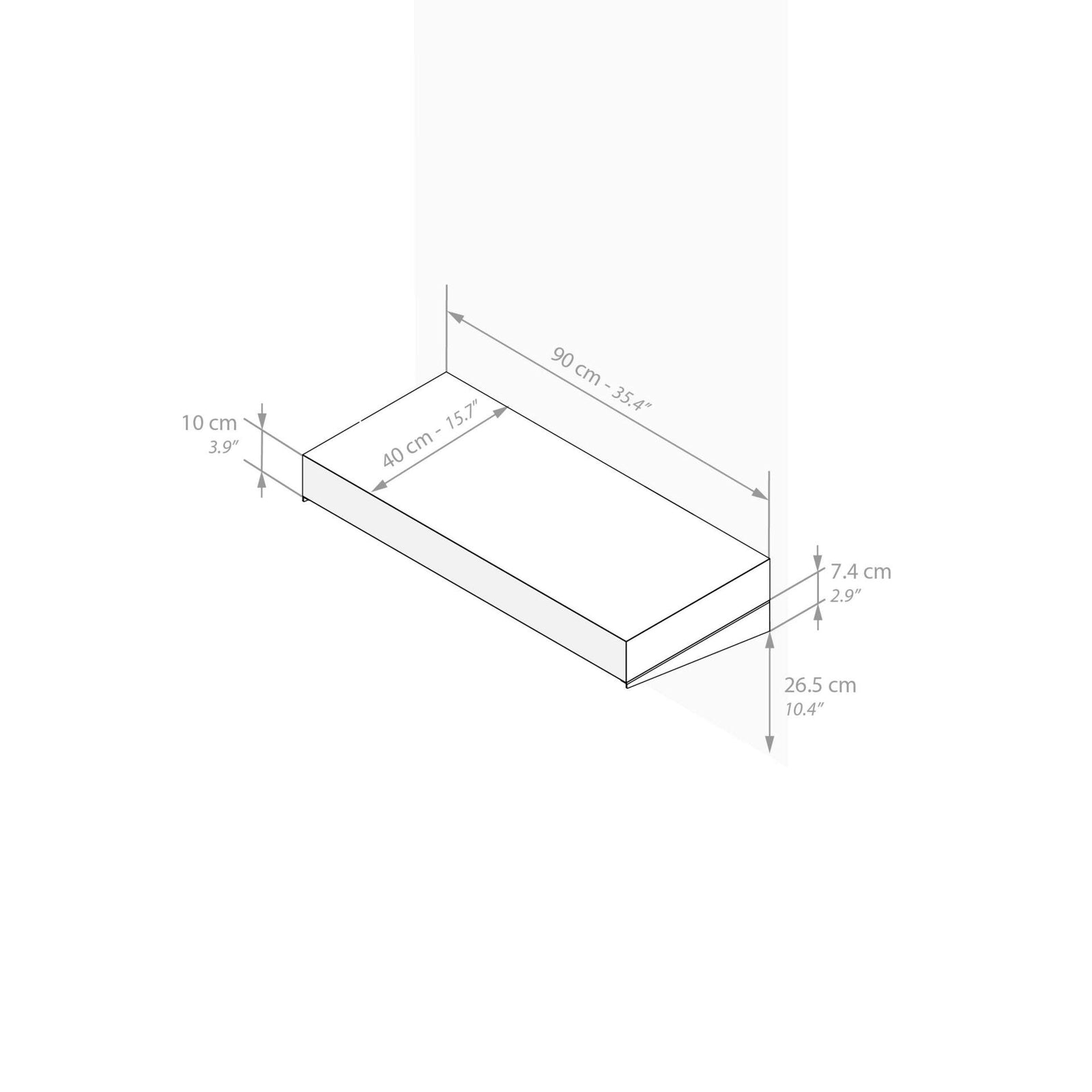 Console Murale Evolution 90x40, Noyer américain - Immagine tecnica 1