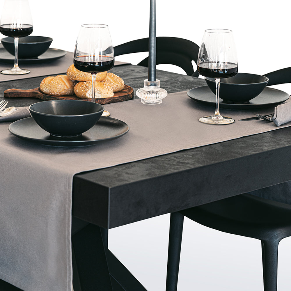 Gioele Cotton table runner 17.71 x 59.05 in, Dark grey - Detail image 1