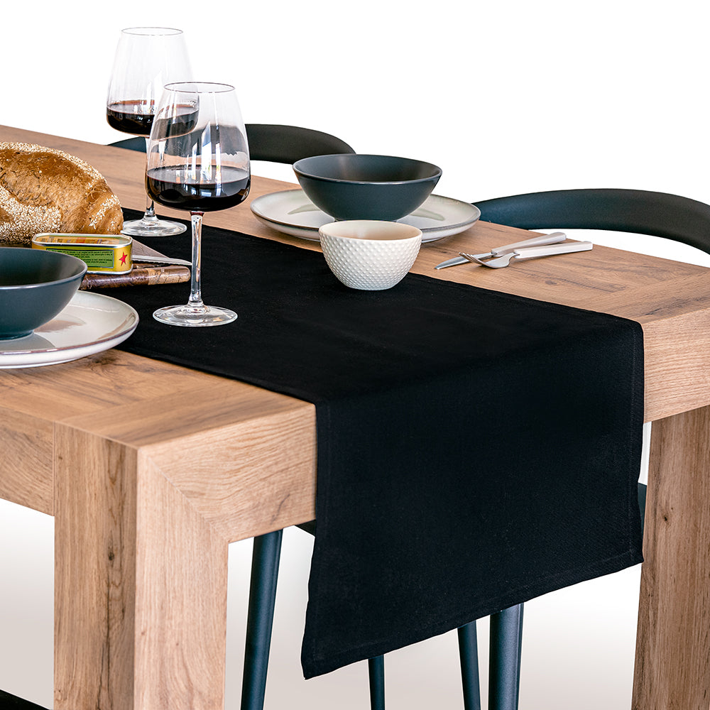 Gioele Cotton table runner 45x200, Black