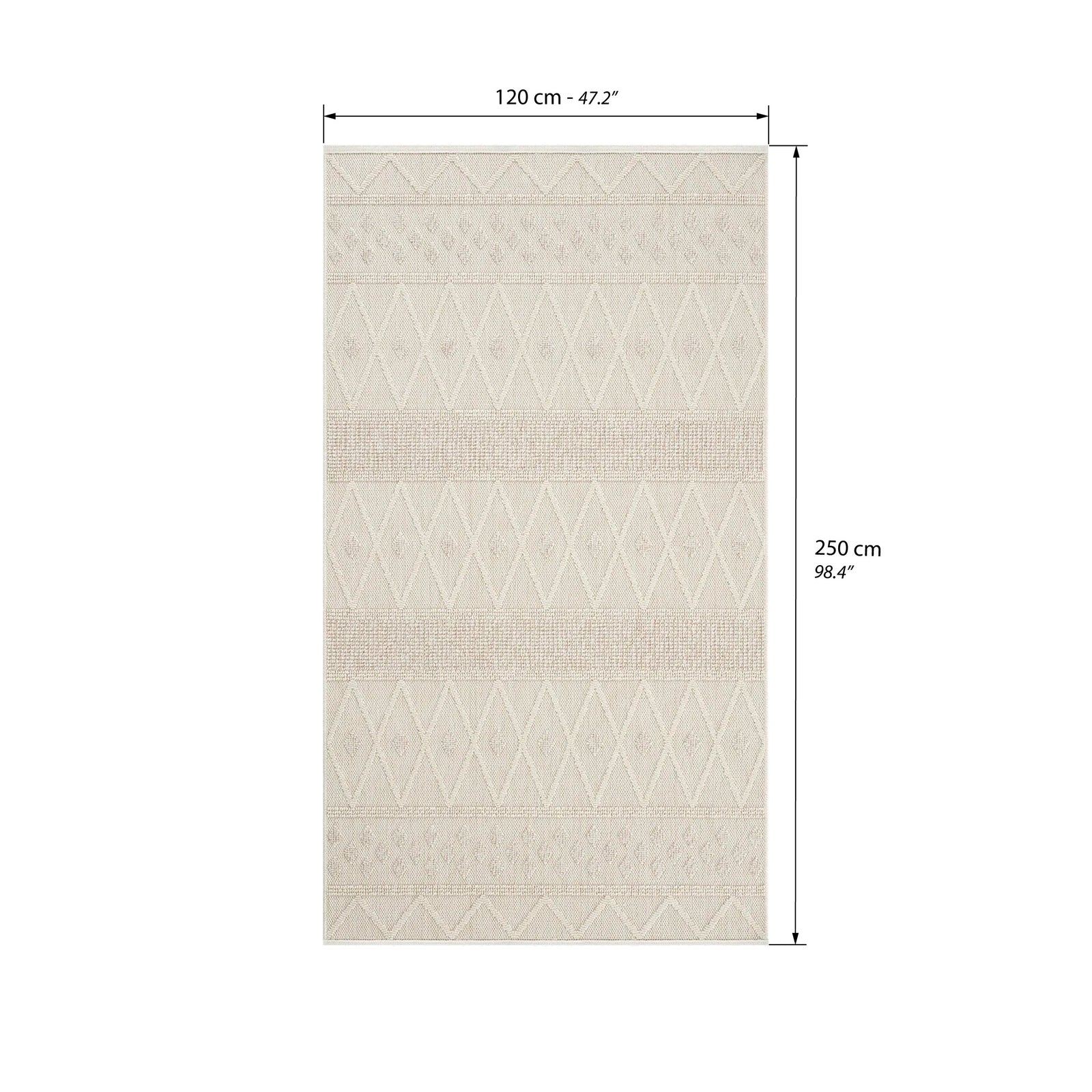 Alfombra rectangular Atena 120x250 cm, Crema con diseño de rombos - Immagine tecnica 1