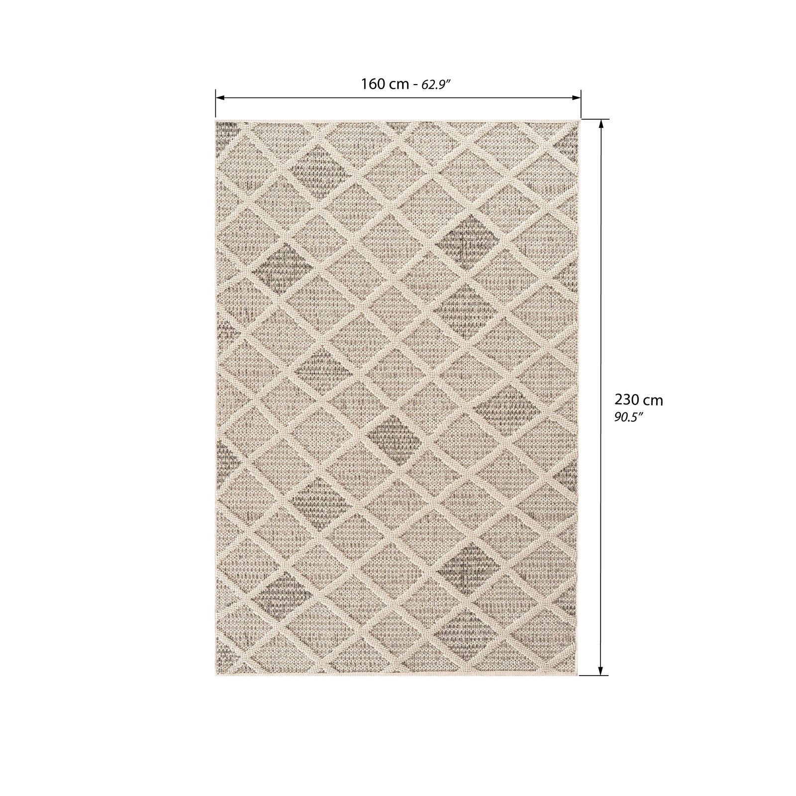 Rechteckiger Teppich Lidia 160x230 cm, Creme mit Rautenmuster - Immagine tecnica 1