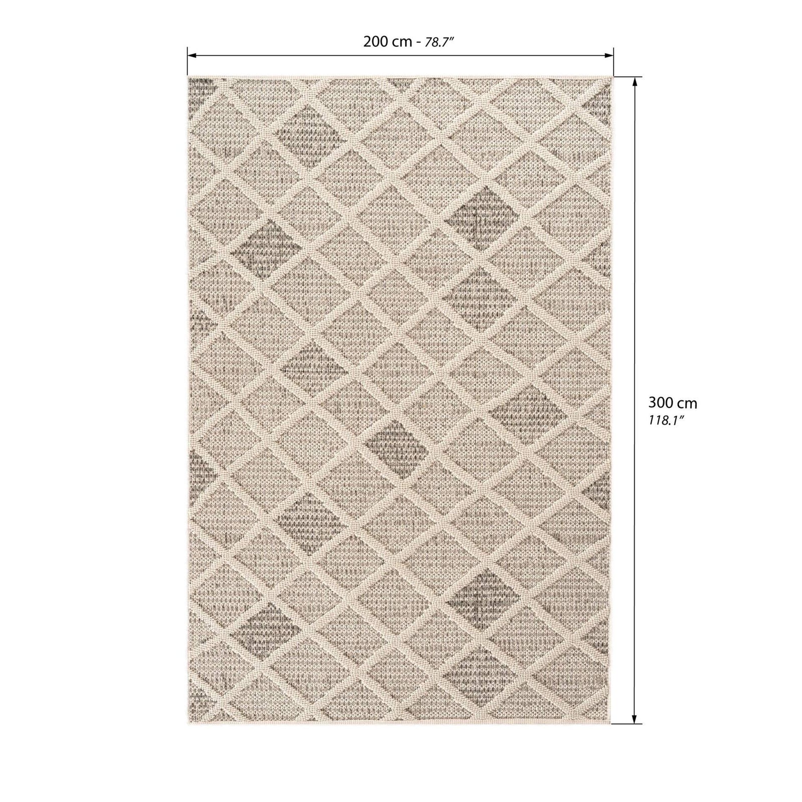 Tapis rectangulaire Lidia 200x300 cm, Crème à motif losanges - Immagine tecnica 1