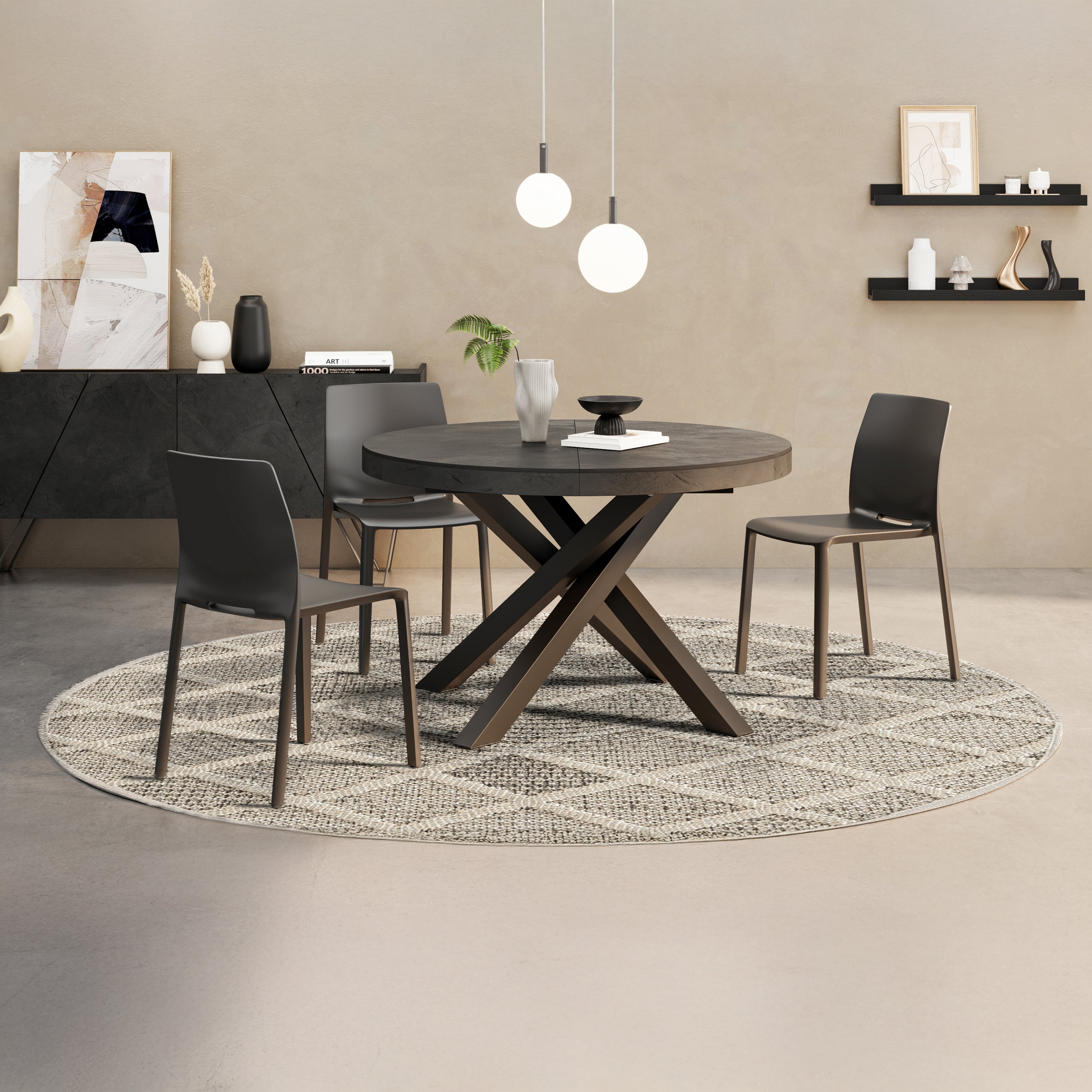 Tappeto rotondo Lidia 120 cm, Crema con motivo a rombi - Immagine ambientata 1