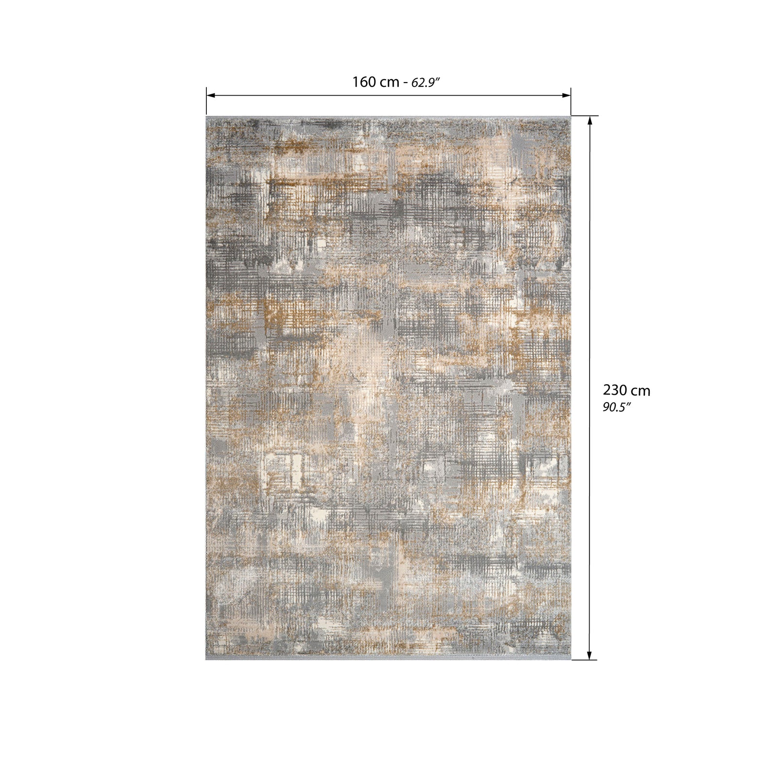 Alfombra rectangular Luna 160x230 cm, Gris y Beige con diseño abstracto - Immagine tecnica 1
