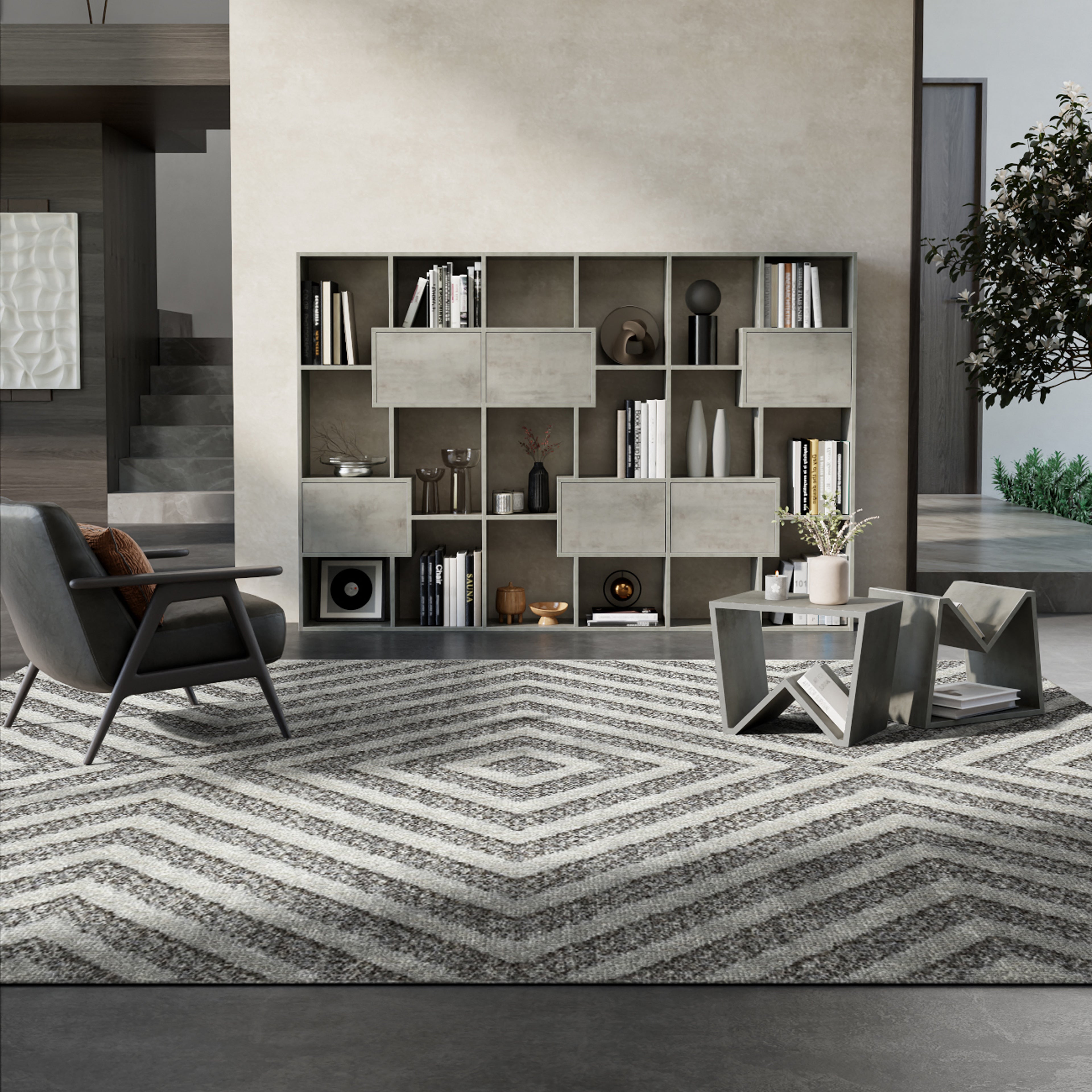 Rectangular rug Maya 63x91 in, Cream with Aztec pattern - Set image 1
