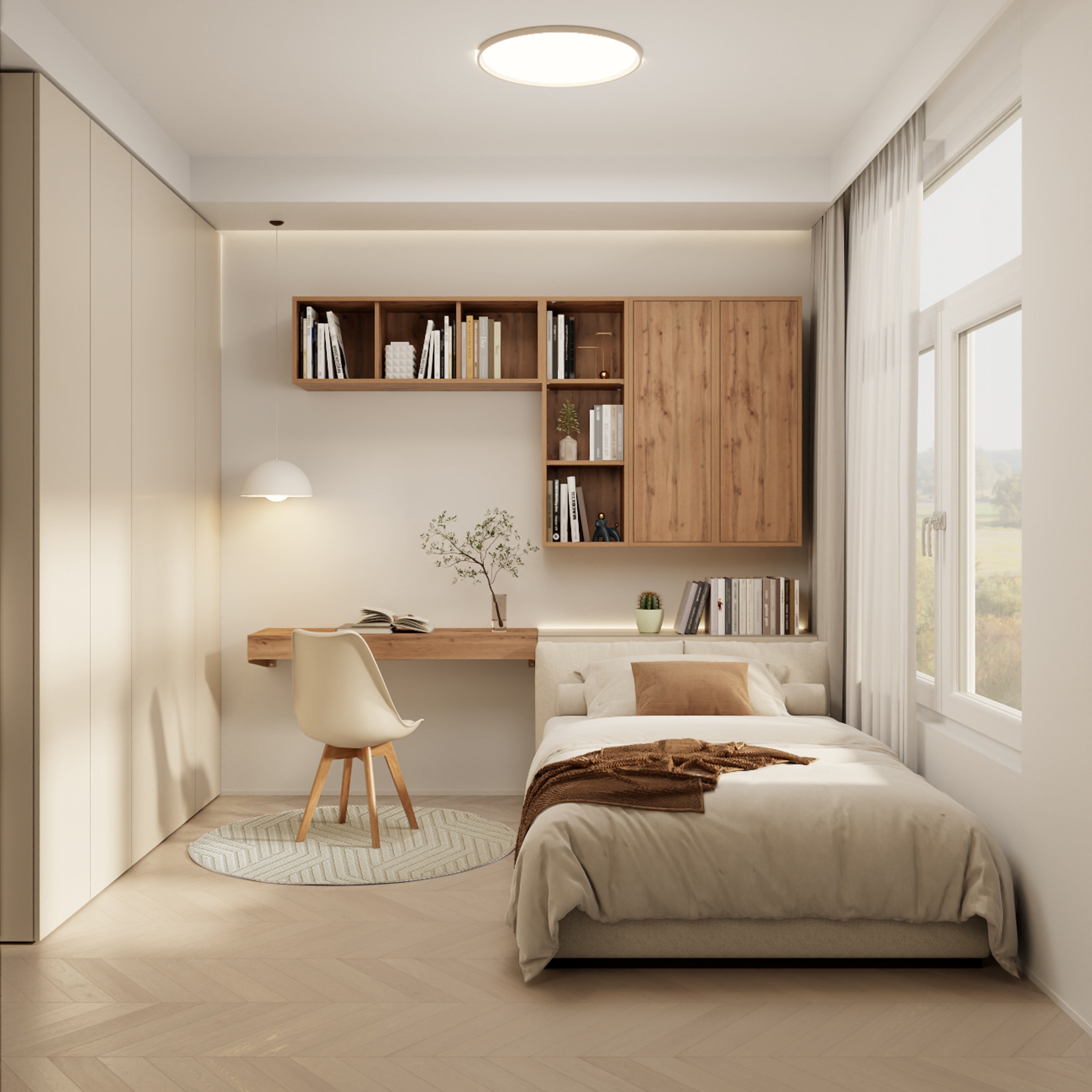 Tappeto Rotondo Niva 145 cm, Bianco con motivo geometrico - Immagine ambientata 1