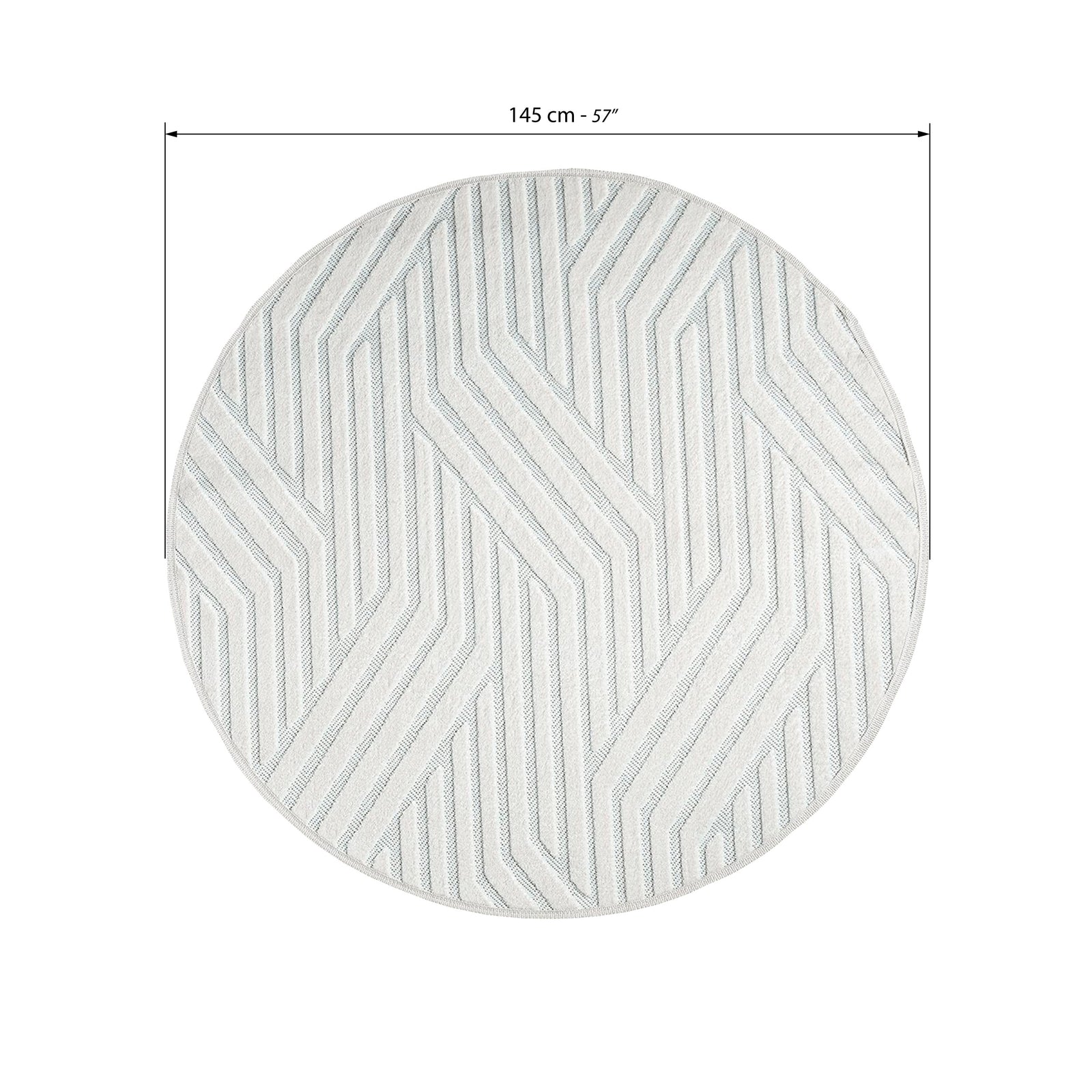 Round rug Niva 57 in, White with geometric pattern - Immagine tecnica 1