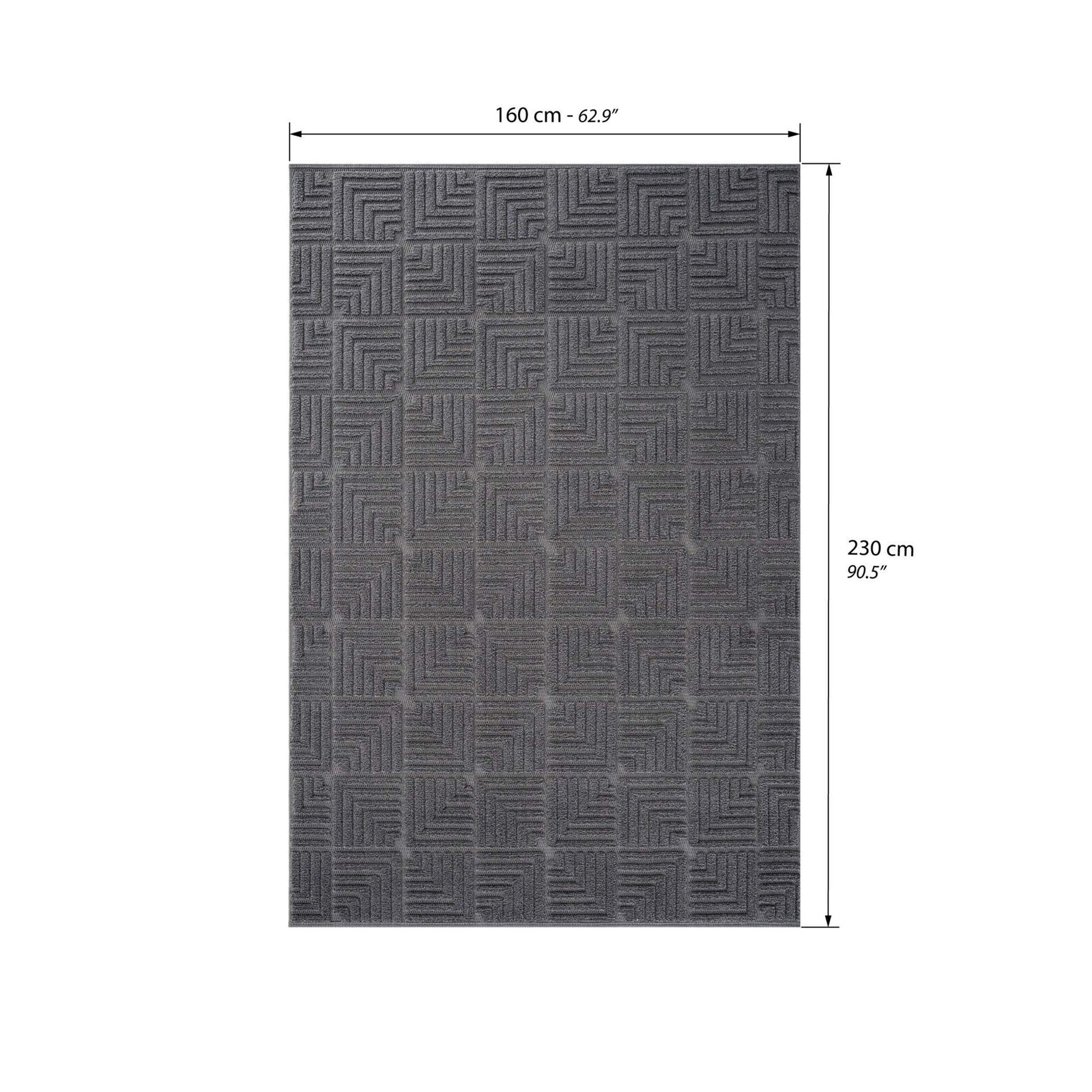 Rectangular rug Pietro 160x230 cm, Anthracite with rectangular geometric pattern - Immagine tecnica 1