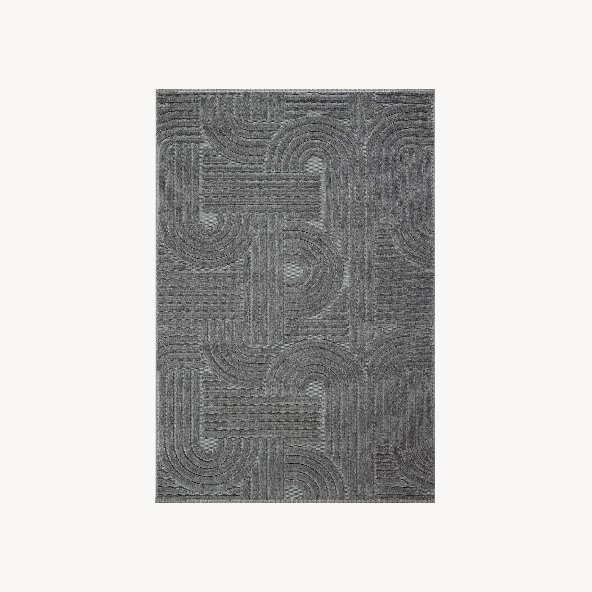Rectangular rug Pietro 63x91 in, Anthracite with circular geometric pattern - Main image