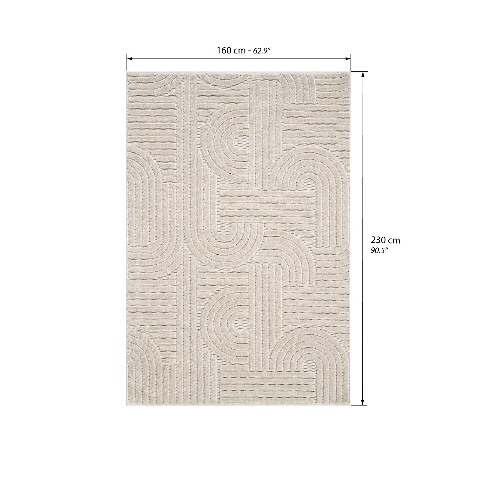 Rectangular rug Pietro 160x230 cm, Beige with circular geometric pattern - Immagine tecnica 1