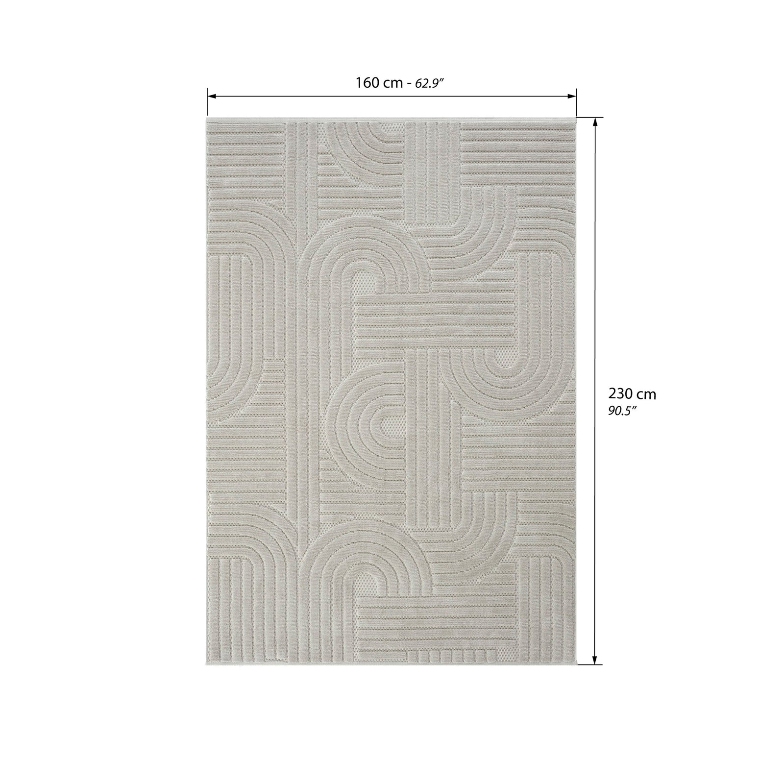 Rectangular rug Pietro 63x91 in, Gray with circular geometric pattern - Immagine tecnica 1