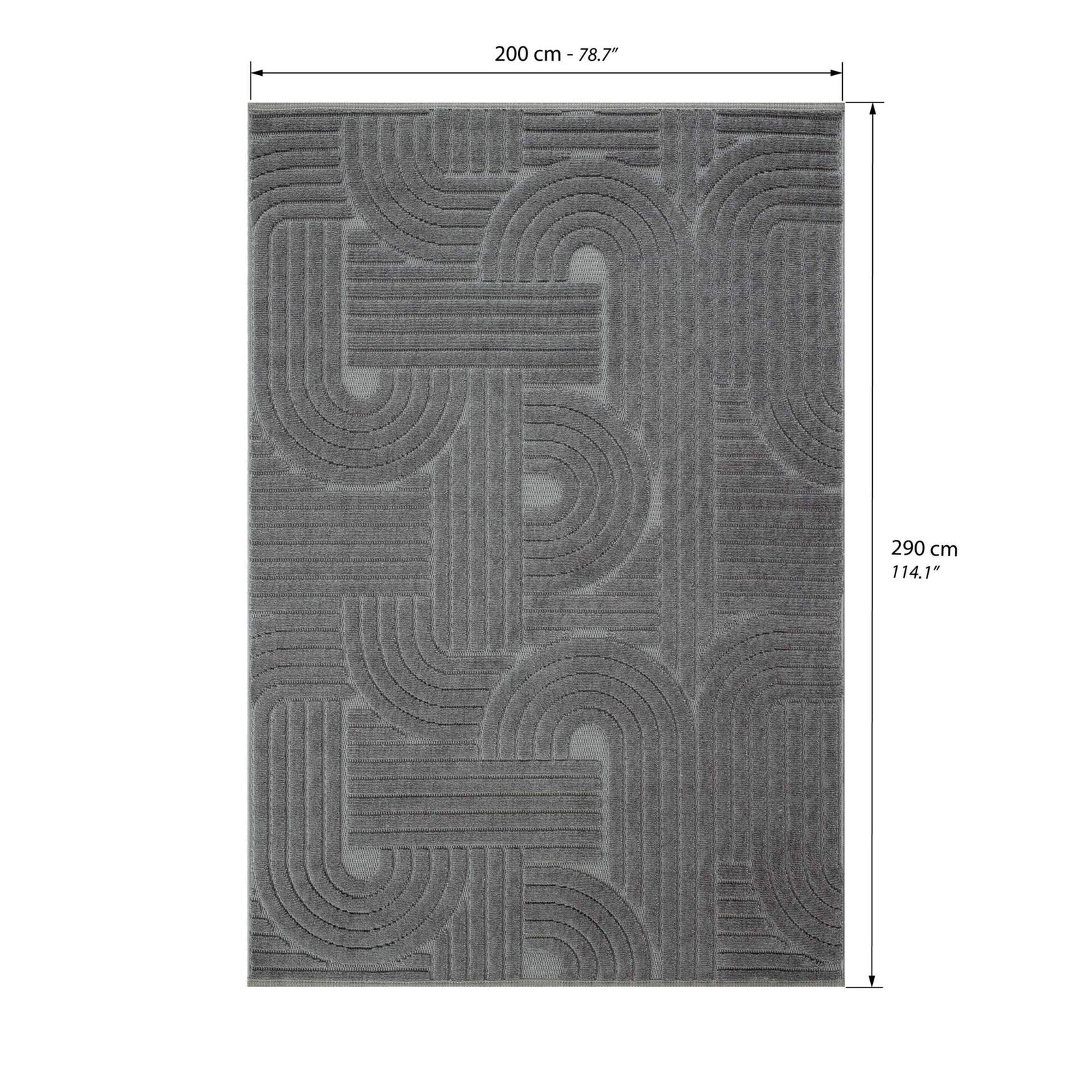 Teppich rechteckig Pietro 200x290 cm, Anthrazit mit kreisförmigem geometrischem Muster - Immagine tecnica 1