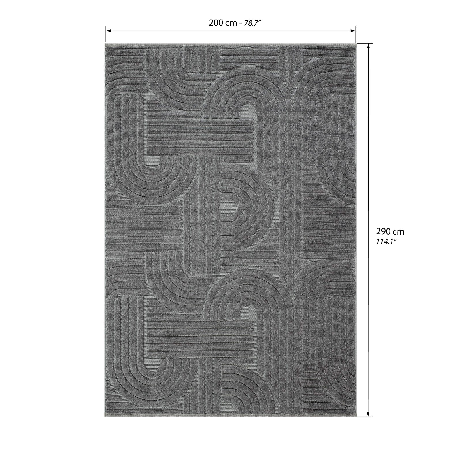 Alfombra rectangular Pietro 200x290 cm, Antracita con diseño geométrico circular - Immagine tecnica 1