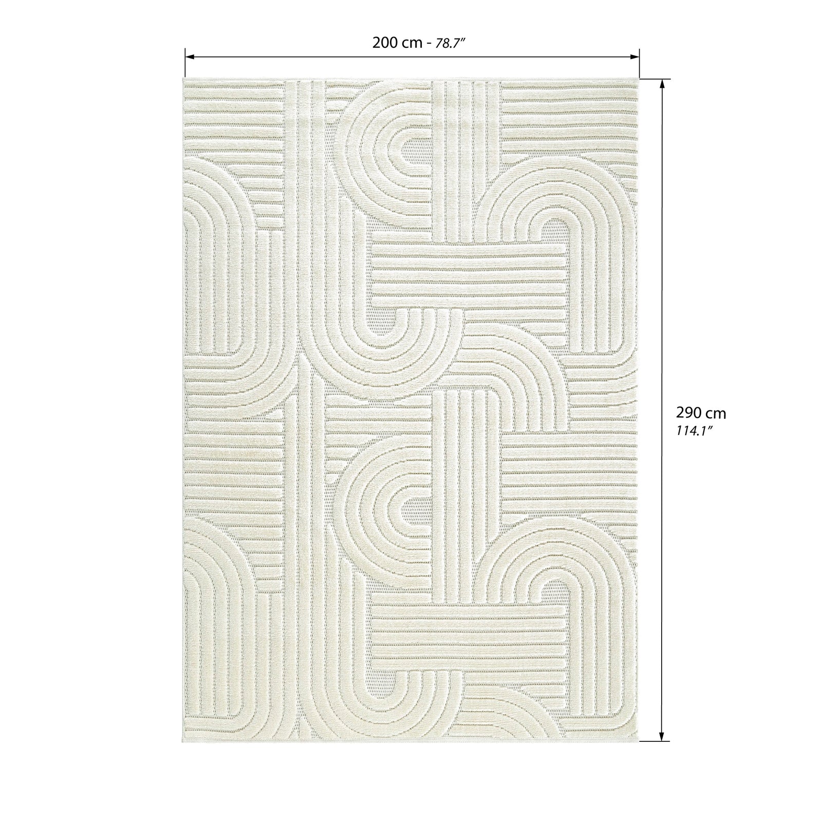 Alfombra rectangular Pietro 200x290 cm, Color crema con diseño geométrico circular - Immagine tecnica 1