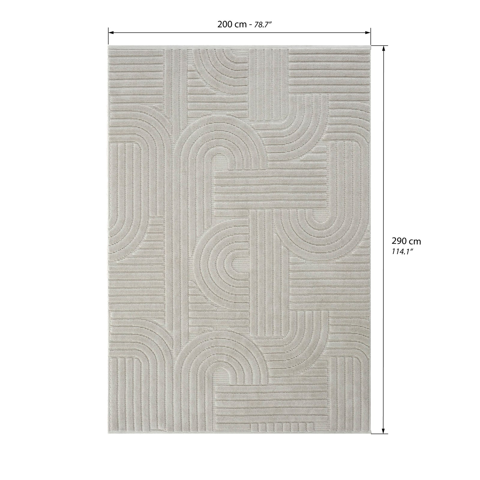Rectangular rug Pietro 200x290 cm, Grey with circular geometric pattern - Immagine tecnica 1