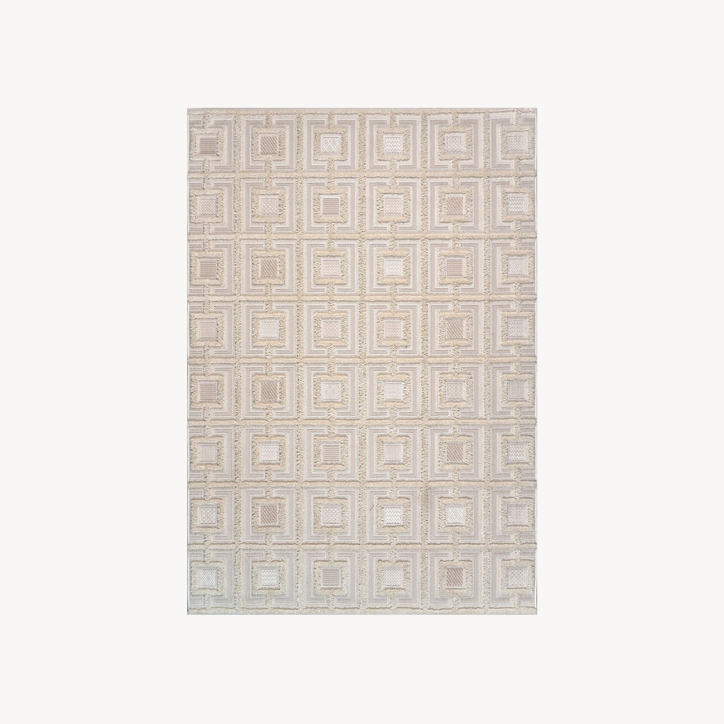 Alfombra rectangular Teseo 160x230 cm, Color crema con diseño a cuadros