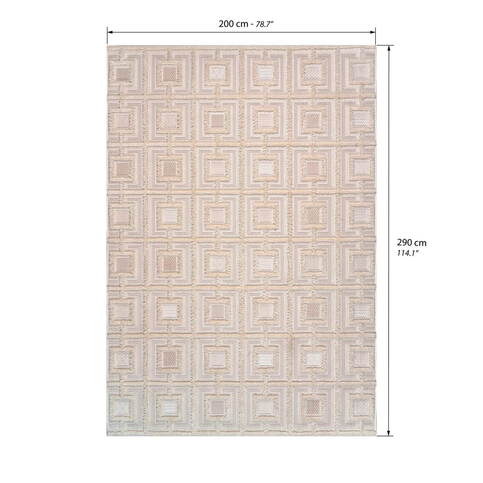 Rectangular rug Teseo 79x114 in, Cream with checkered pattern - Immagine tecnica 1