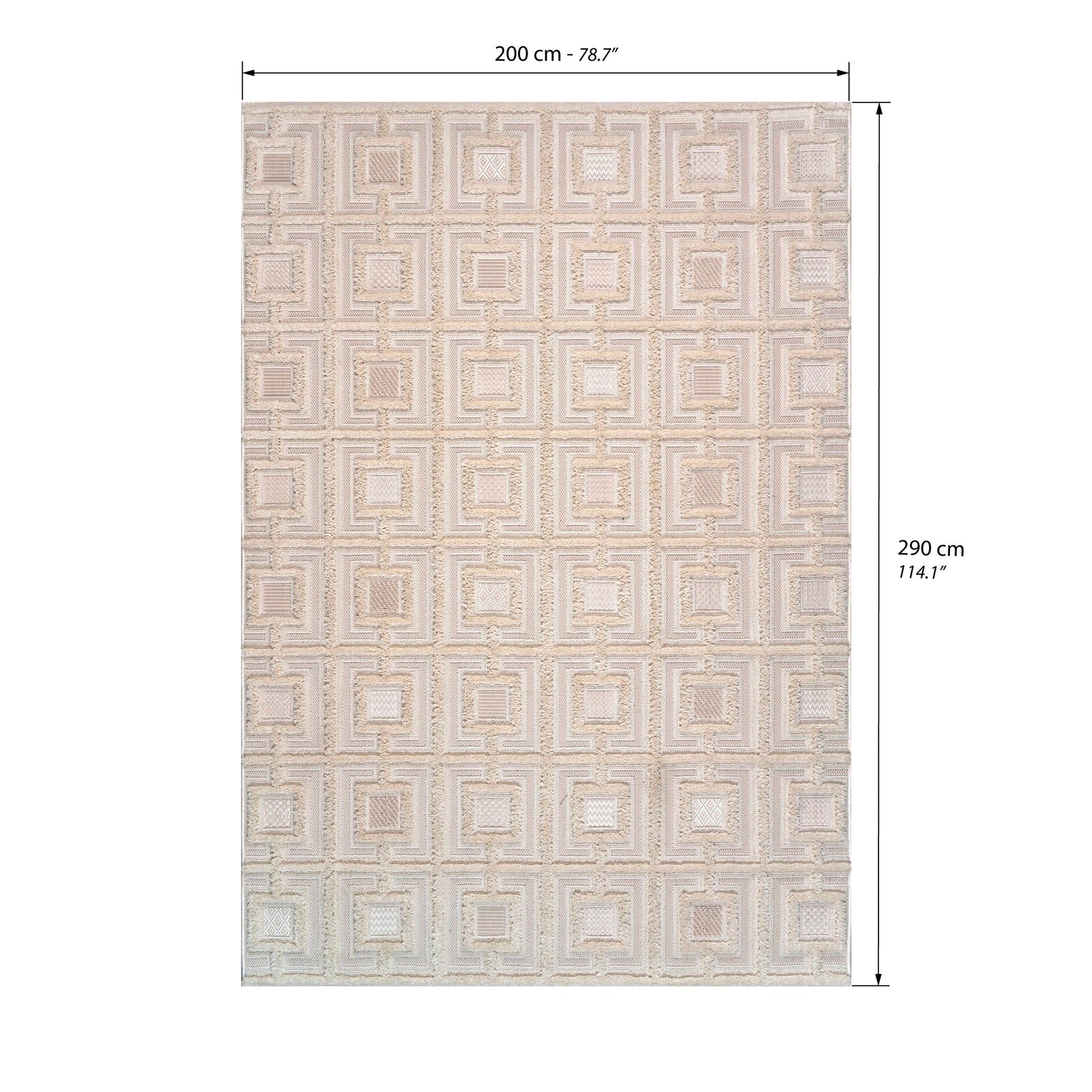 Alfombra rectangular Teseo 200x290 cm, Color crema con diseño a cuadros - Immagine tecnica 1