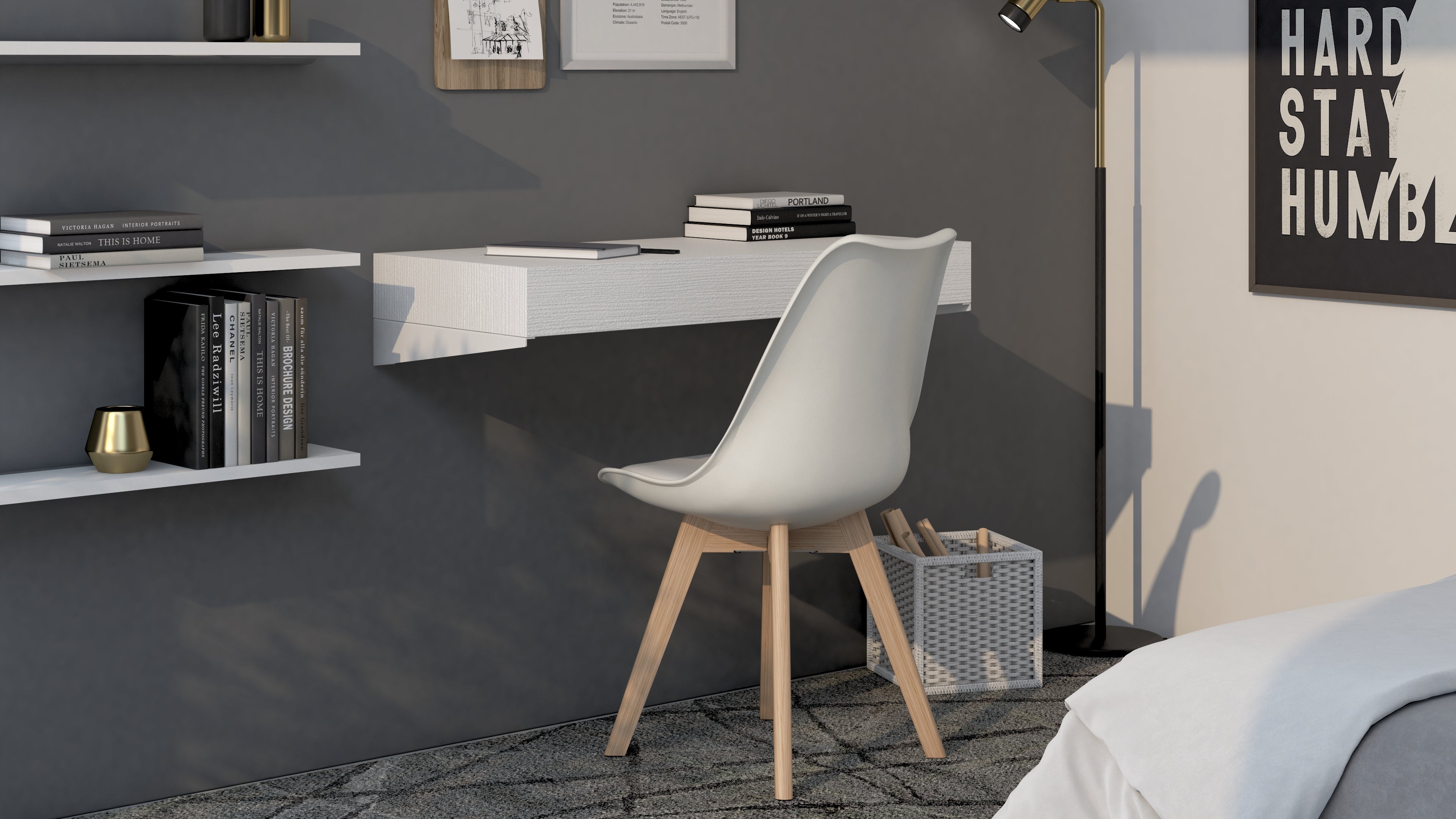 Scrivania sospesa a muro Evolution 90x40, Bianco Frassino - Immagine ambientata 1