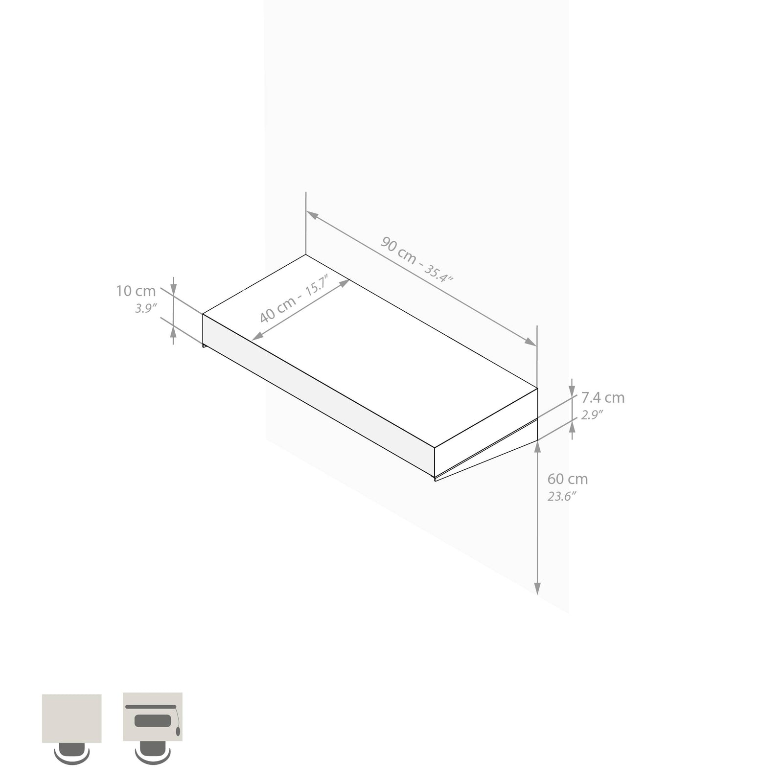 Bureau suspendu Evolution 90x40, Noyer Américain - Immagine tecnica 1