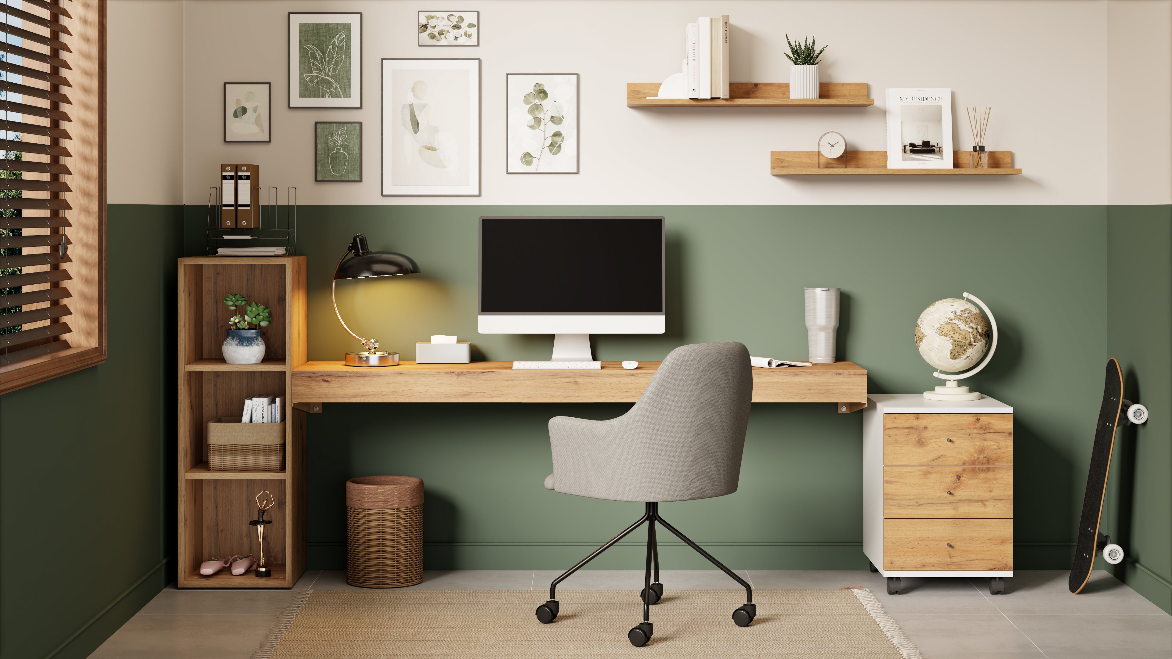 Wandbureau Evolution 180x40, Rustiek Eik - Set image 3