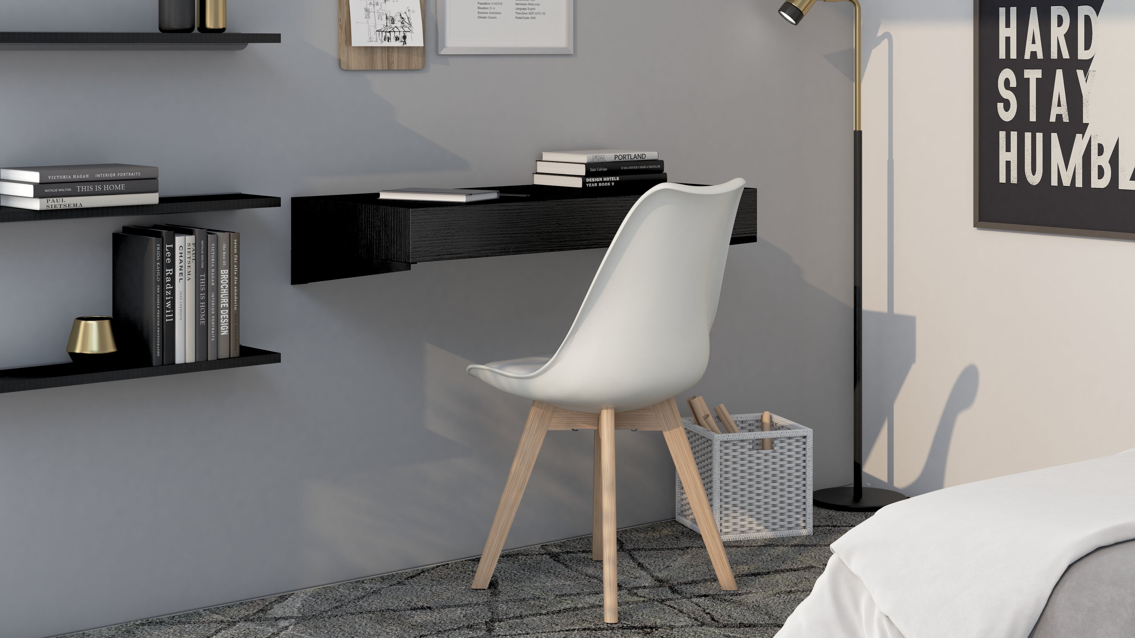 Scrivania sospesa a muro Evolution 90x40, Nero Frassino - Immagine ambientata 1