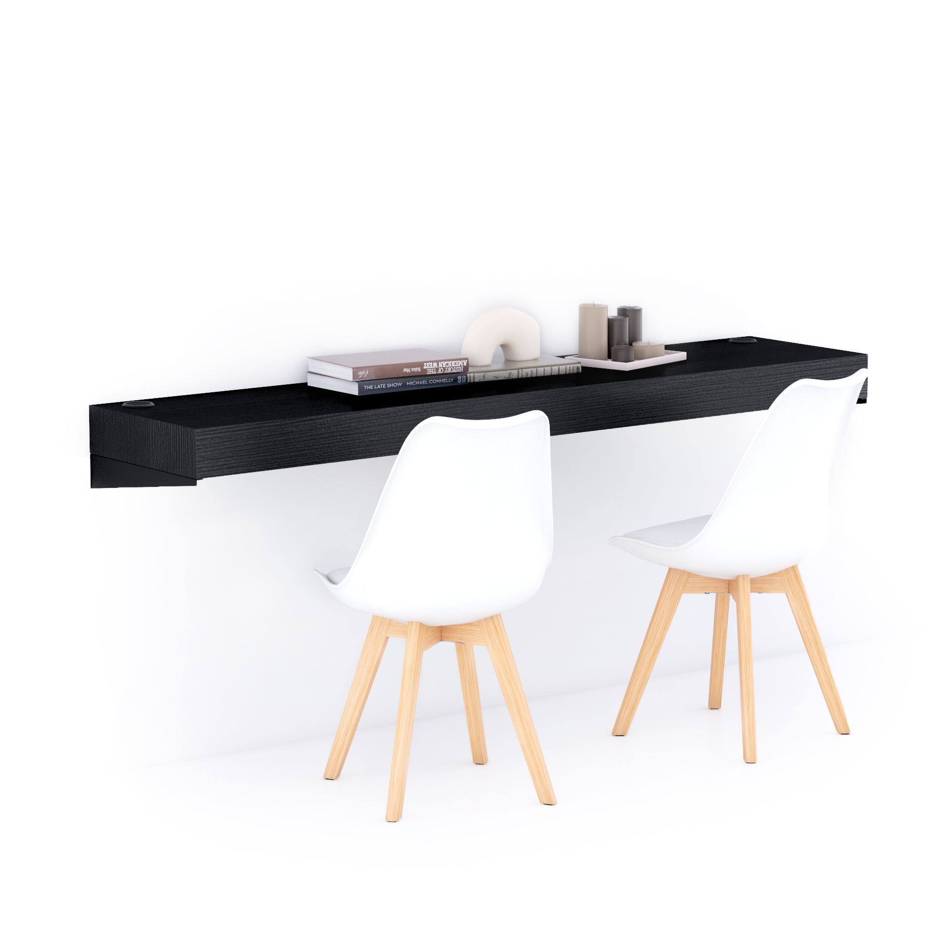 Evolution wall mounted desk 180x40 with Wireless Charger, Ashwood Black - Main image