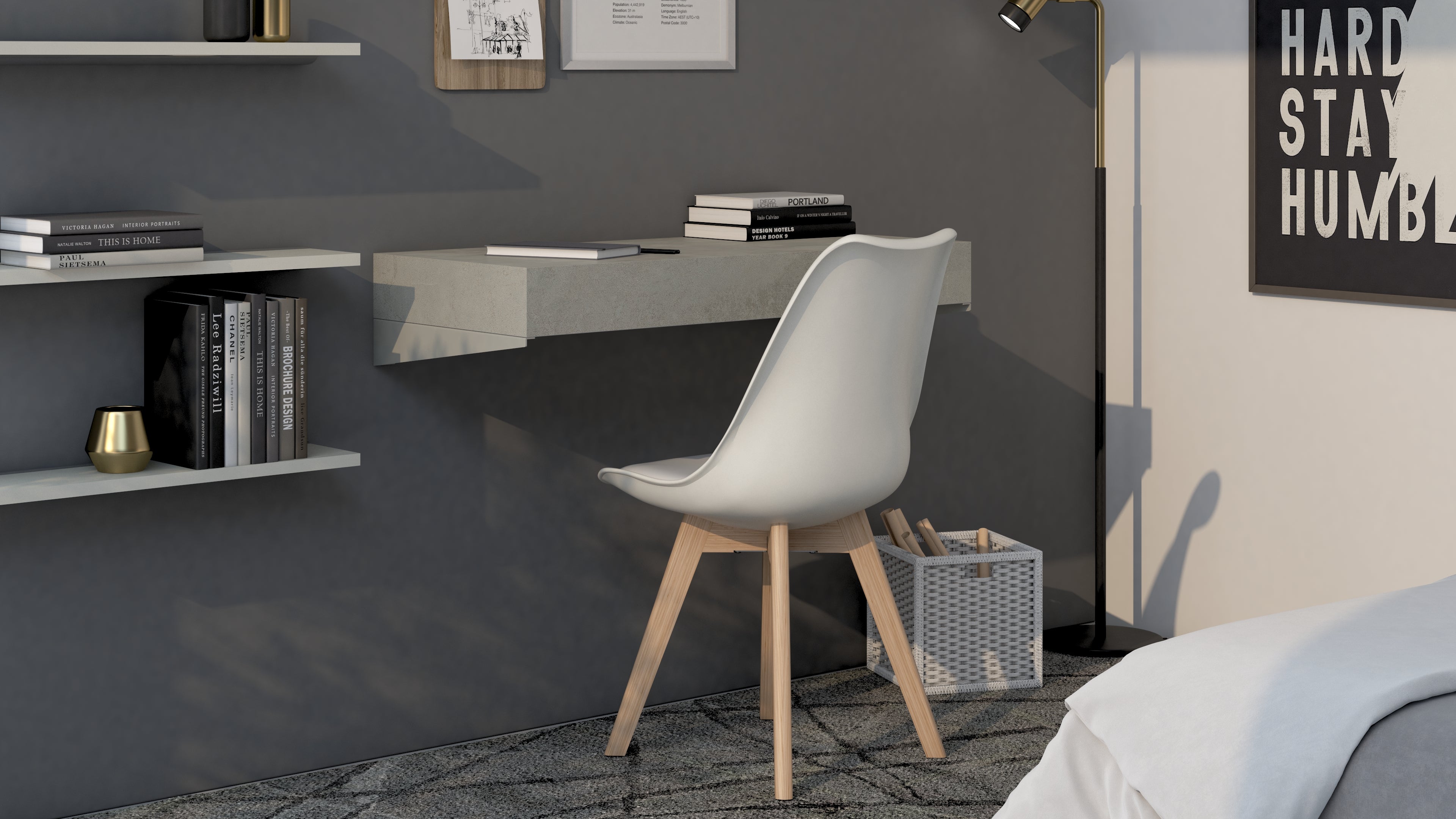 Scrivania sospesa a muro Evolution 90x40, Grigio Cemento - Immagine ambientata 1