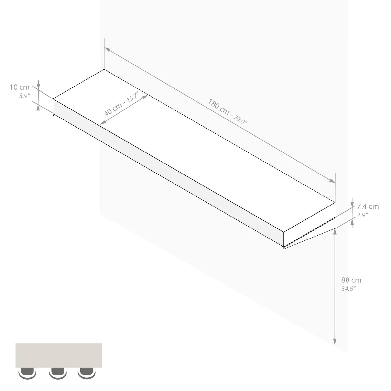 Mensolone Da Bar Evolution 180x40, Nero Frassino - Immagine tecnica 1