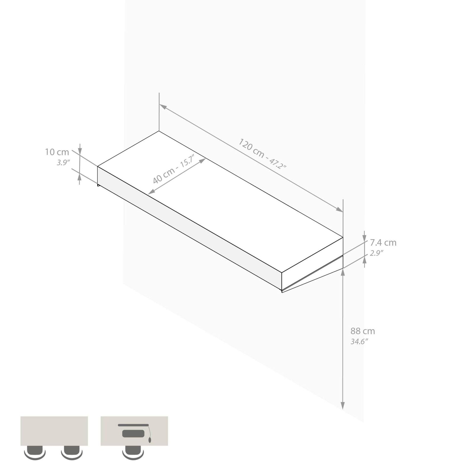 Mensolone Da Bar Evolution 120x40, Nero Frassino - Immagine tecnica 1
