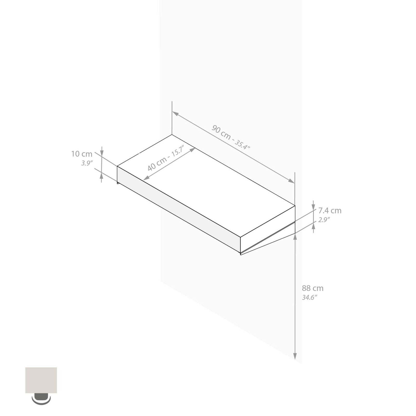 Mensolone Da Bar Evolution 90x40, Bianco Frassino - Immagine tecnica 1