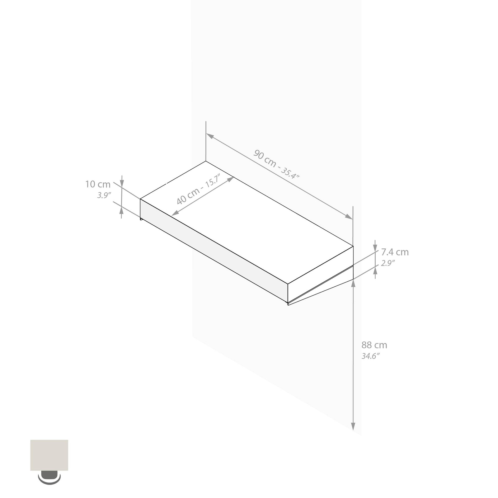 Evolution Extra Large Bar Shelf 90x40, Concrete Effect, Grey - Immagine tecnica 1