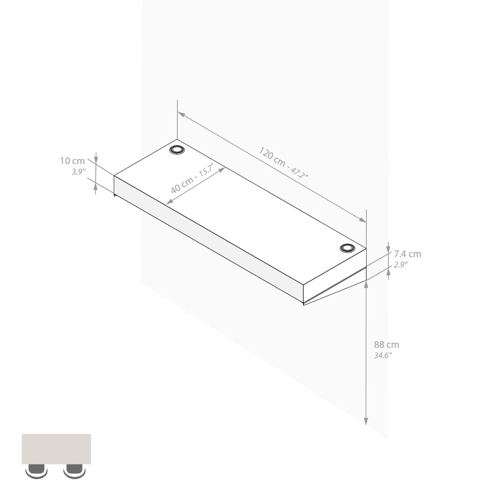 Mensolone Da Bar Evolution 120x40, Grigio Cemento con Caricatore Wireless - Immagine tecnica 1