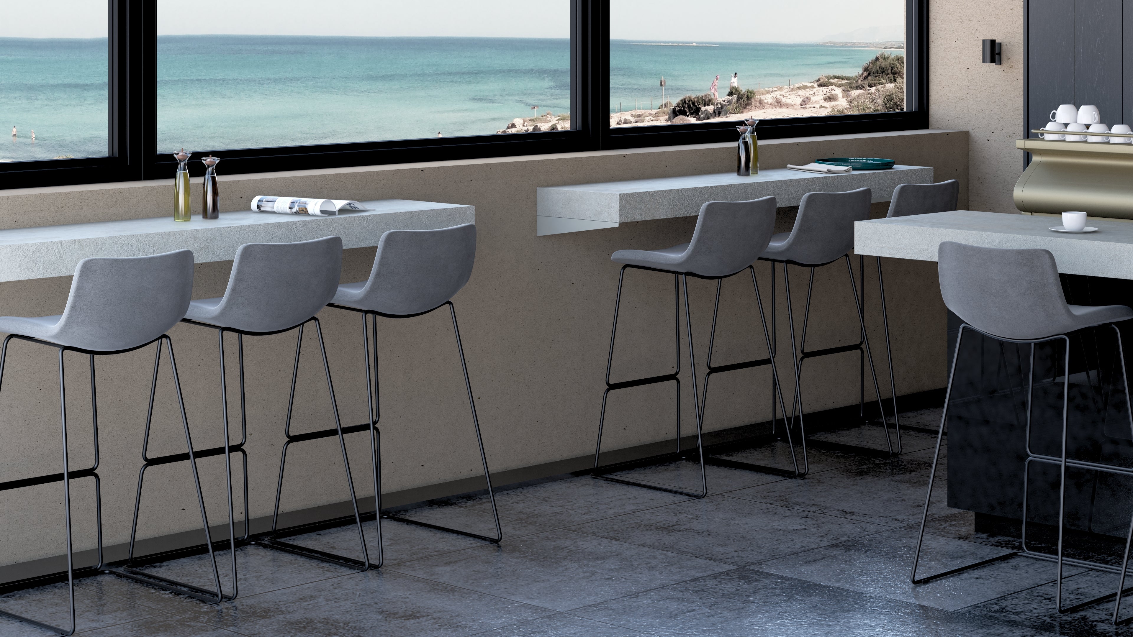 Mensolone Da Bar Evolution 180x40, Grigio Cemento con Caricatore Wireless - Immagine ambientata 1