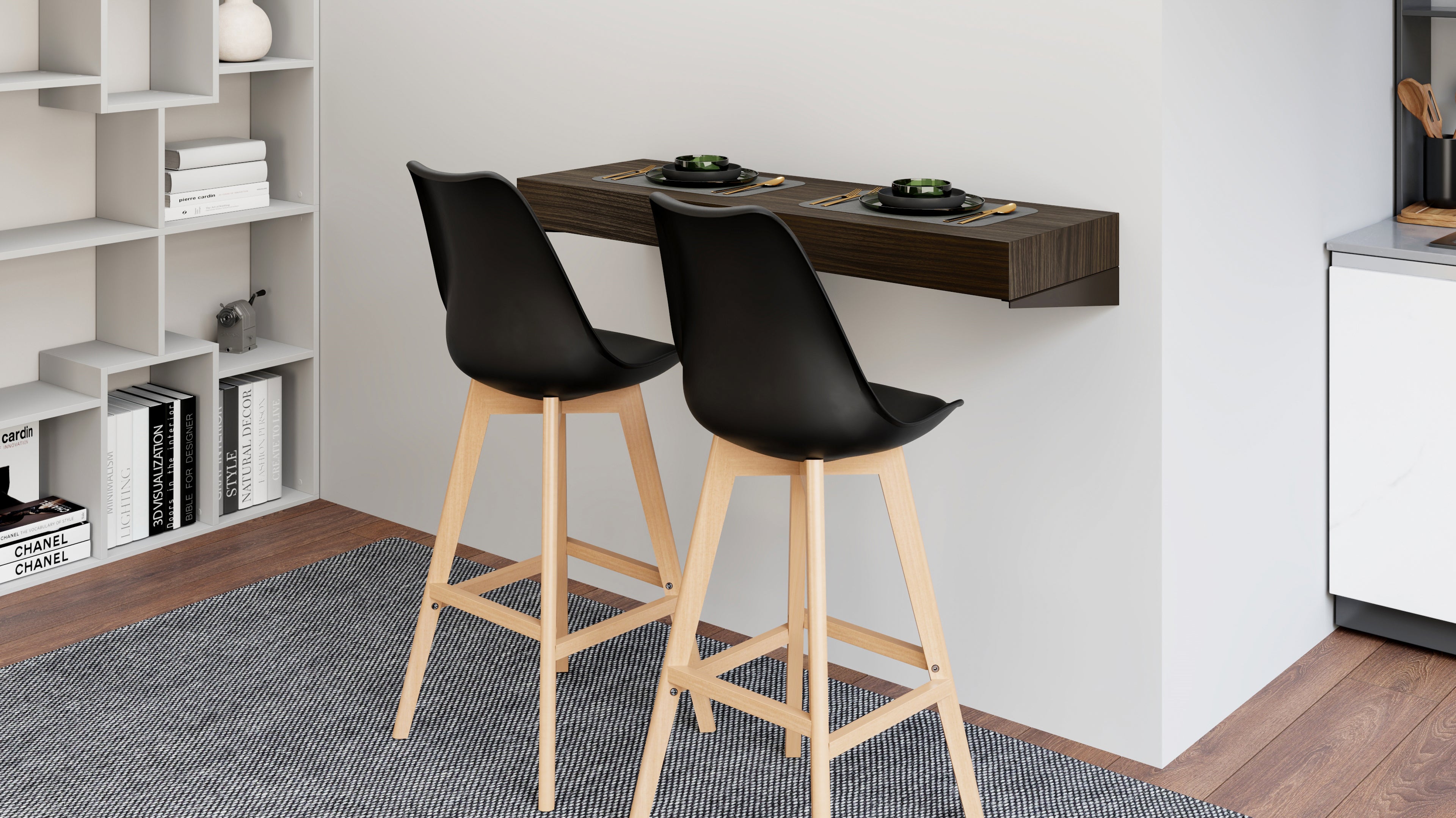 Mensolone Da Bar Evolution 120x40, Noce Scuro - Immagine ambientata 1
