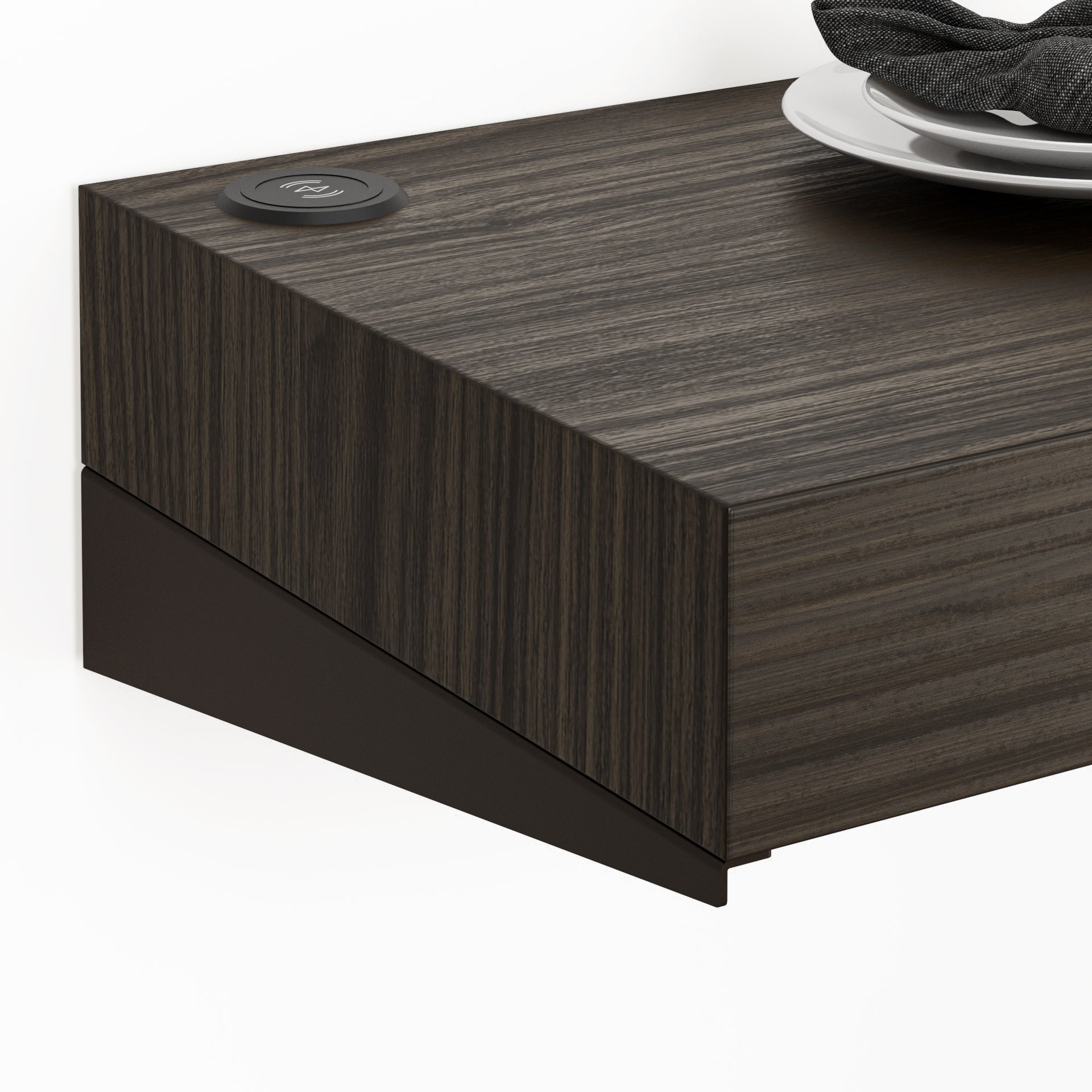 Scrivania sospesa a muro Evolution 180x40, Noce Scuro con Caricatore Wireless - Immagine dettaglio 1